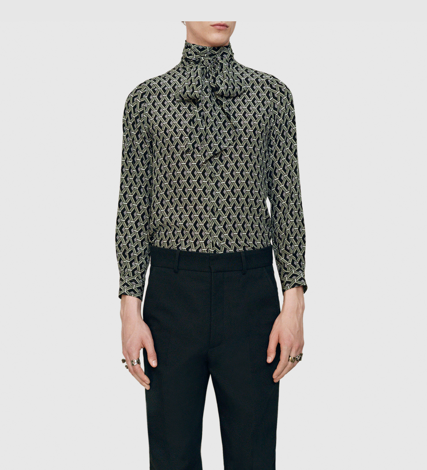 Gucci Wicker Print Silk Shirt With Scarf in Gray for Men Lyst