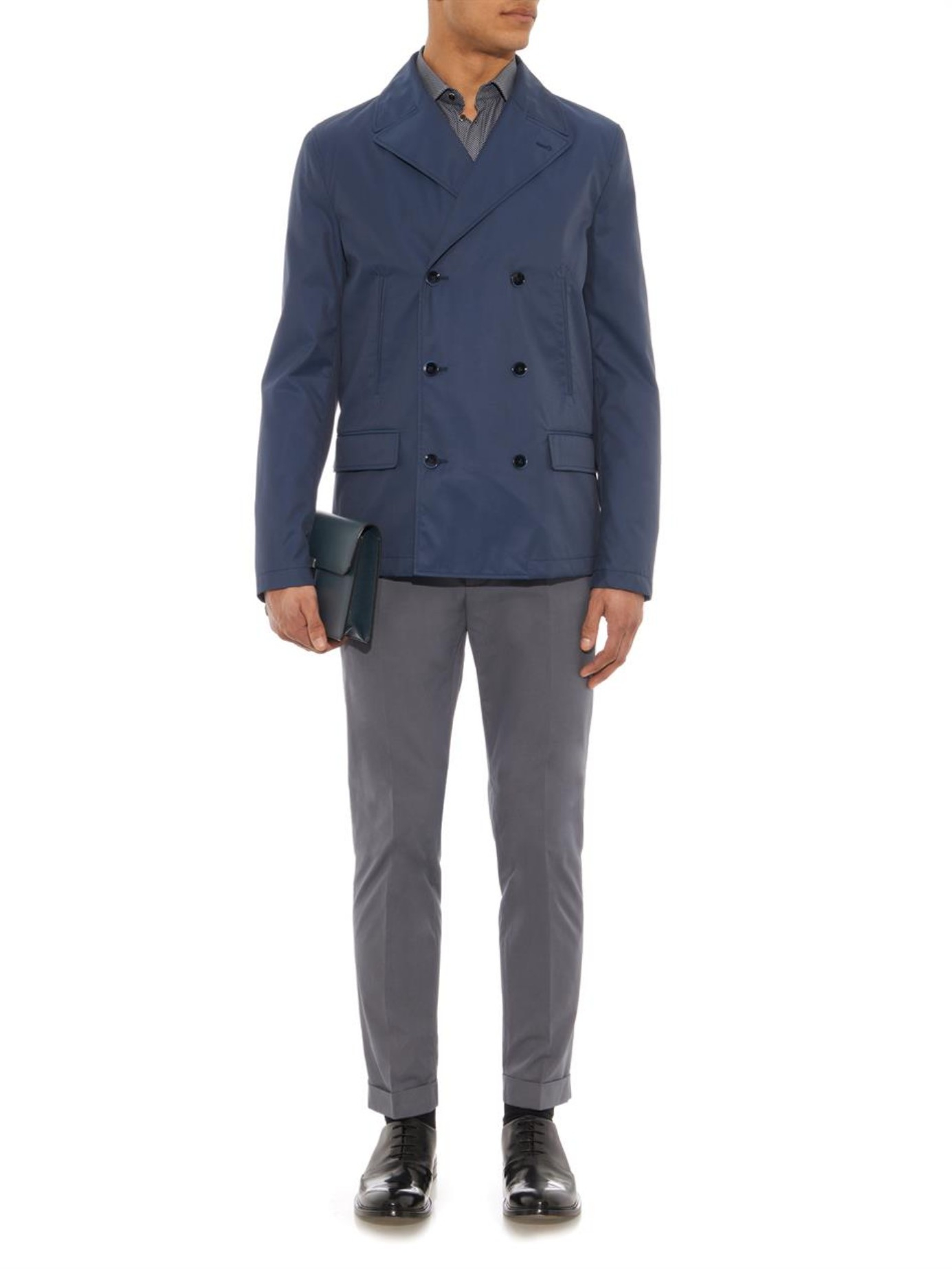 Lyst Dolce & Gabbana Lightweight Twill Pea Coat in Blue for Men
