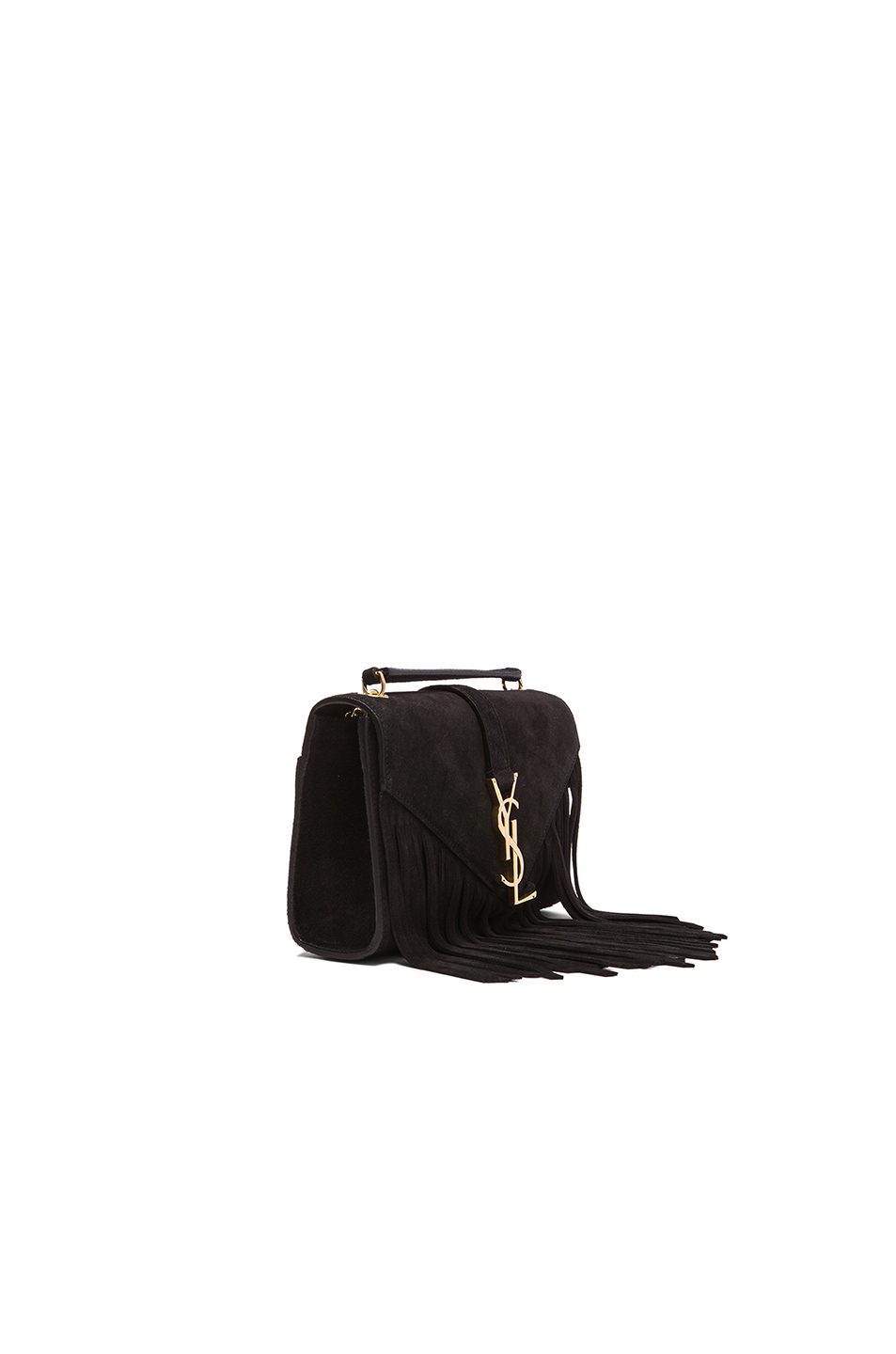 Saint laurent Small Suede \u0026amp; Fringes Monogram Chain Bag in Black | Lyst