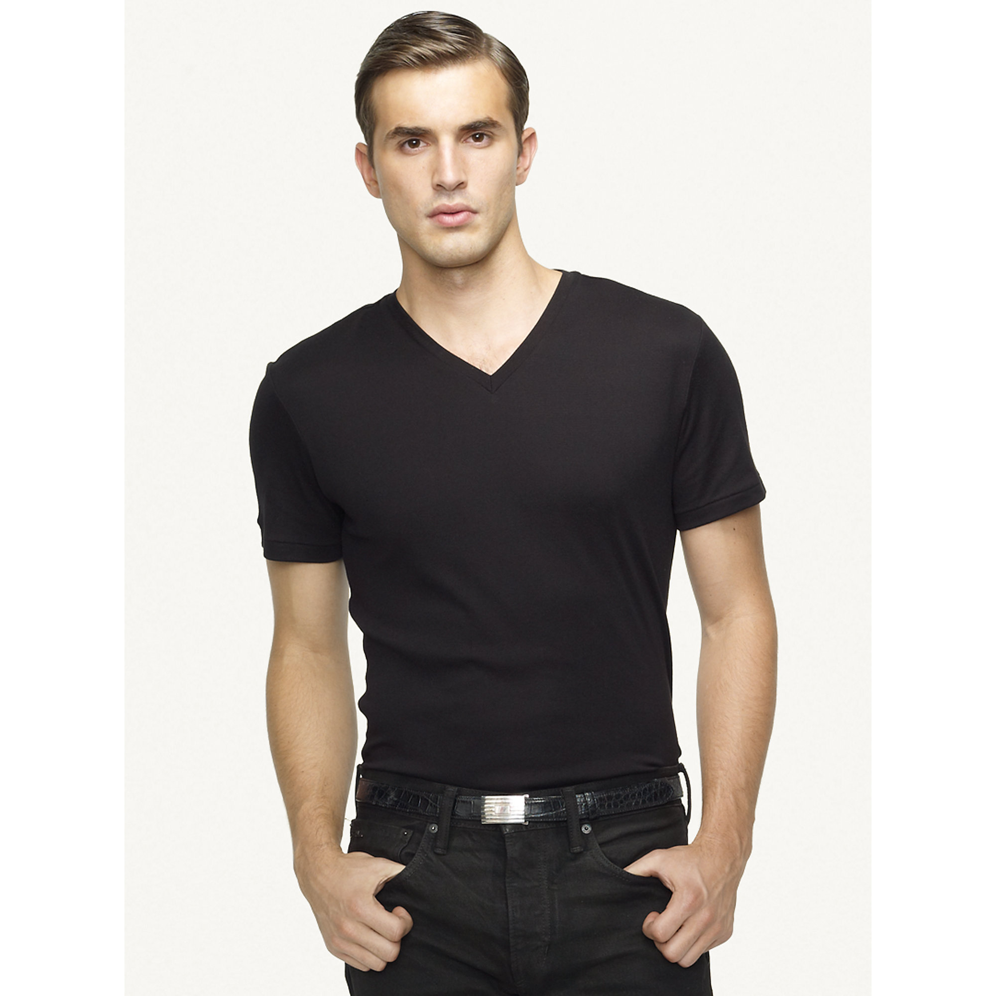 Ralph lauren black label Ribbed V-Neck T-Shirt in Black for Men (polo ...