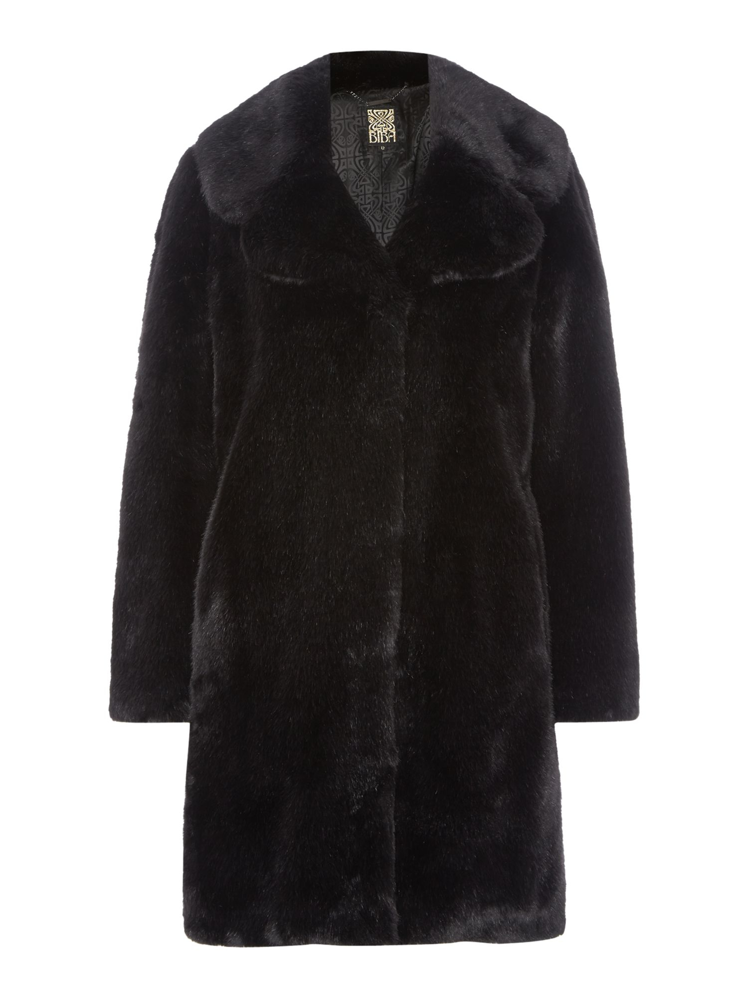 Biba Large Portobello Faux Fur Coat in Black | Lyst