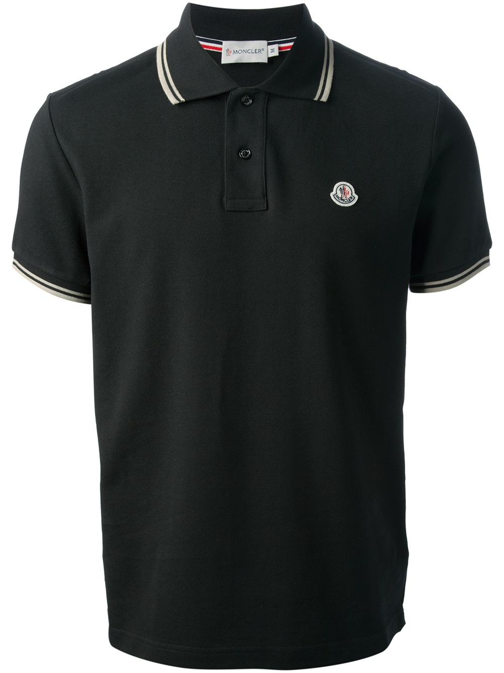 Moncler Striped Trim Polo Shirt in Black for Men | Lyst