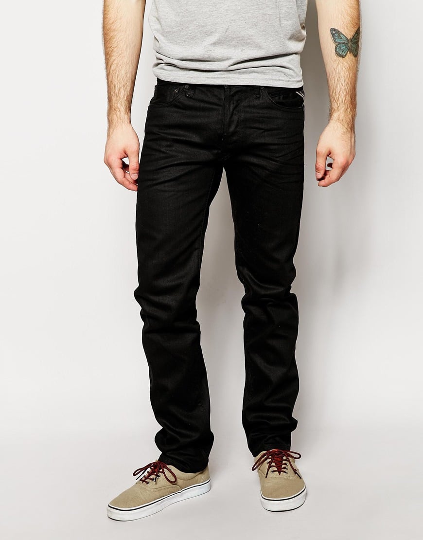 Replay Jeans Lenrick Regular Tapered Fit Stretch Black Resin in Black ...