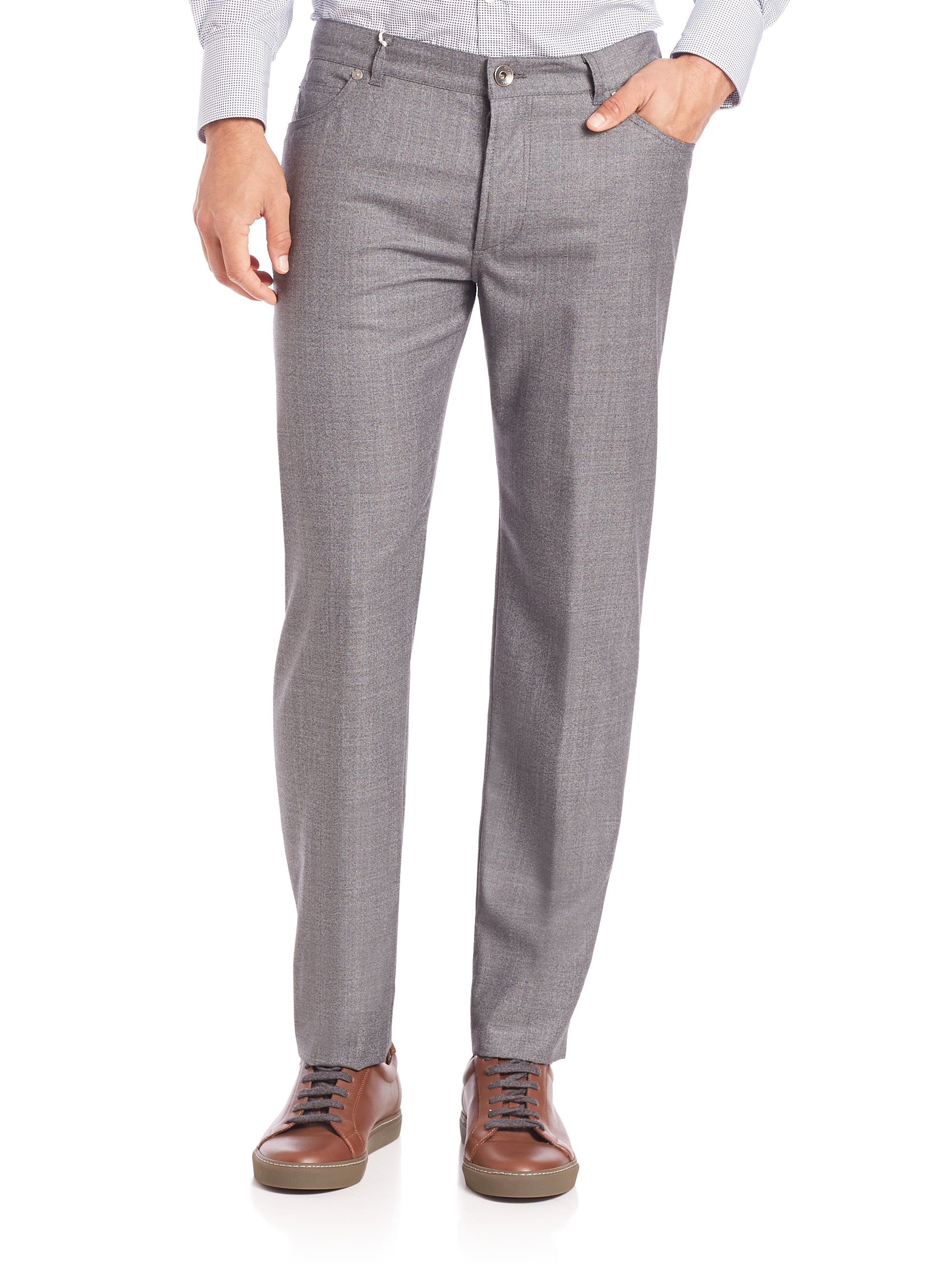 Brunello cucinelli Five-pocket Wool Pants in Gray for Men | Lyst
