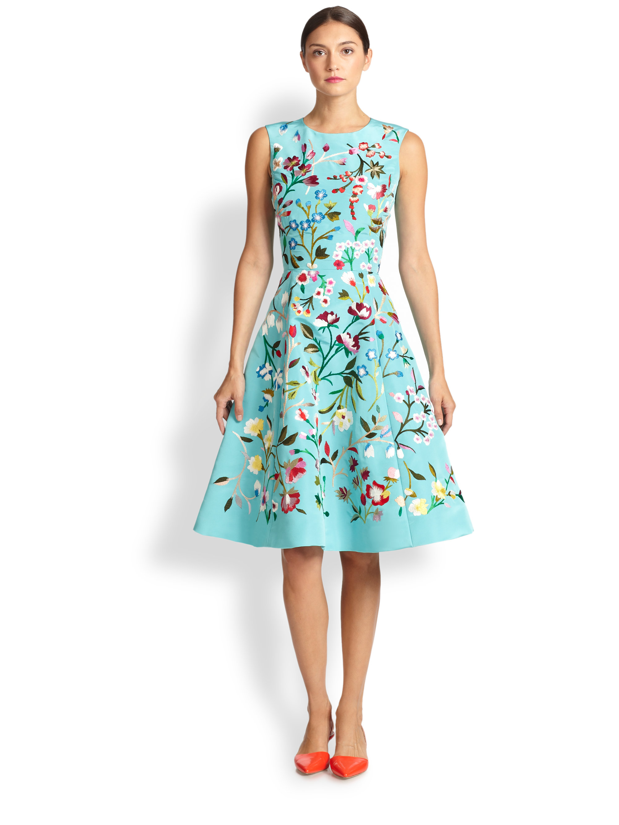 Oscar de la renta Embroidered-floral A-line Dress | Lyst