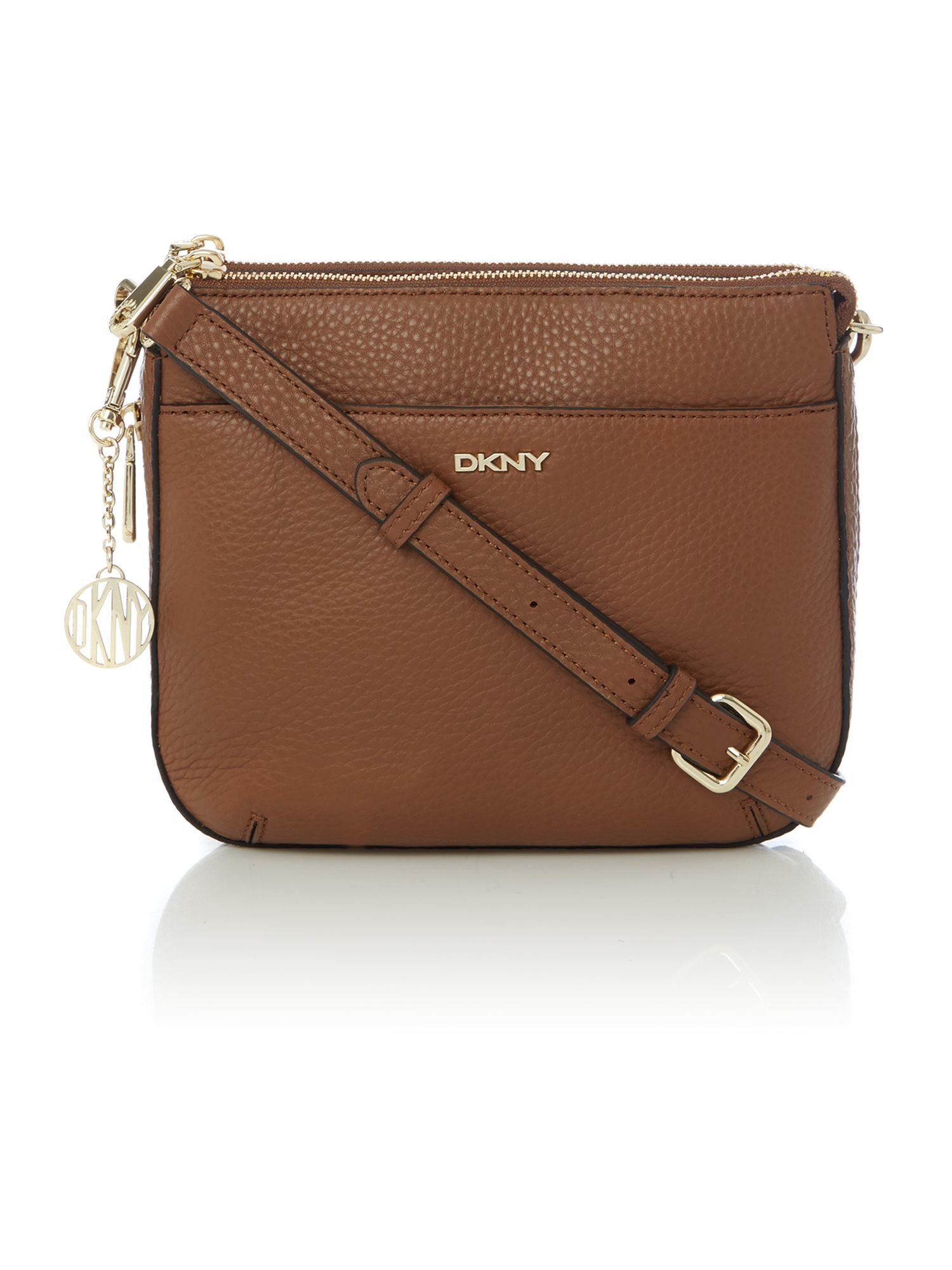 Dkny Tribeca Tan Double Zip Rounded Cross Body Bag in Brown | Lyst