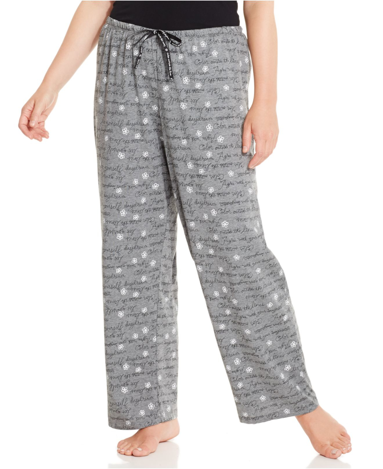 Lyst - Hue Plus Size Flower Script Pajama Pants in Gray