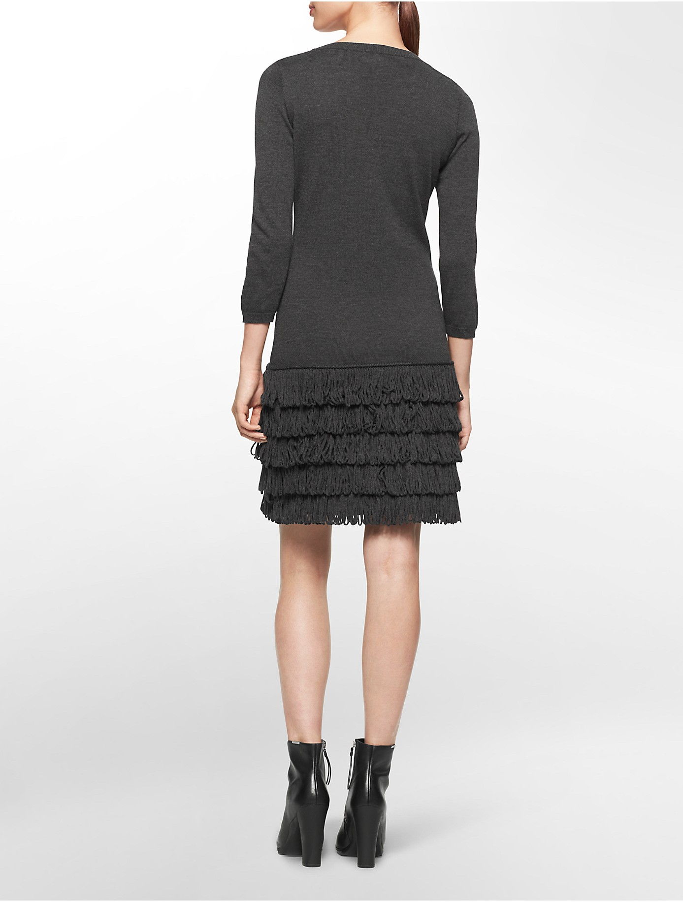 UPC 788627762104 - Calvin Klein Grey Poodle Fringe Sweater Dress ...