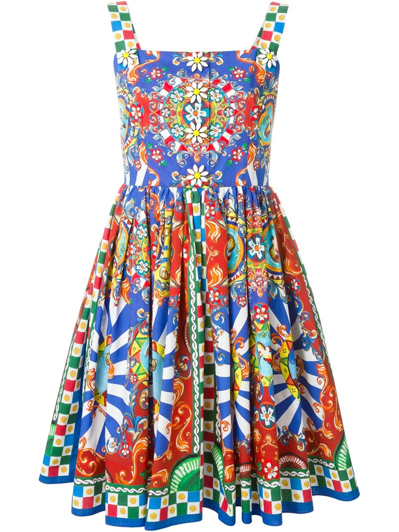 Lyst - Dolce & Gabbana Carretto Siciliano Print Dress