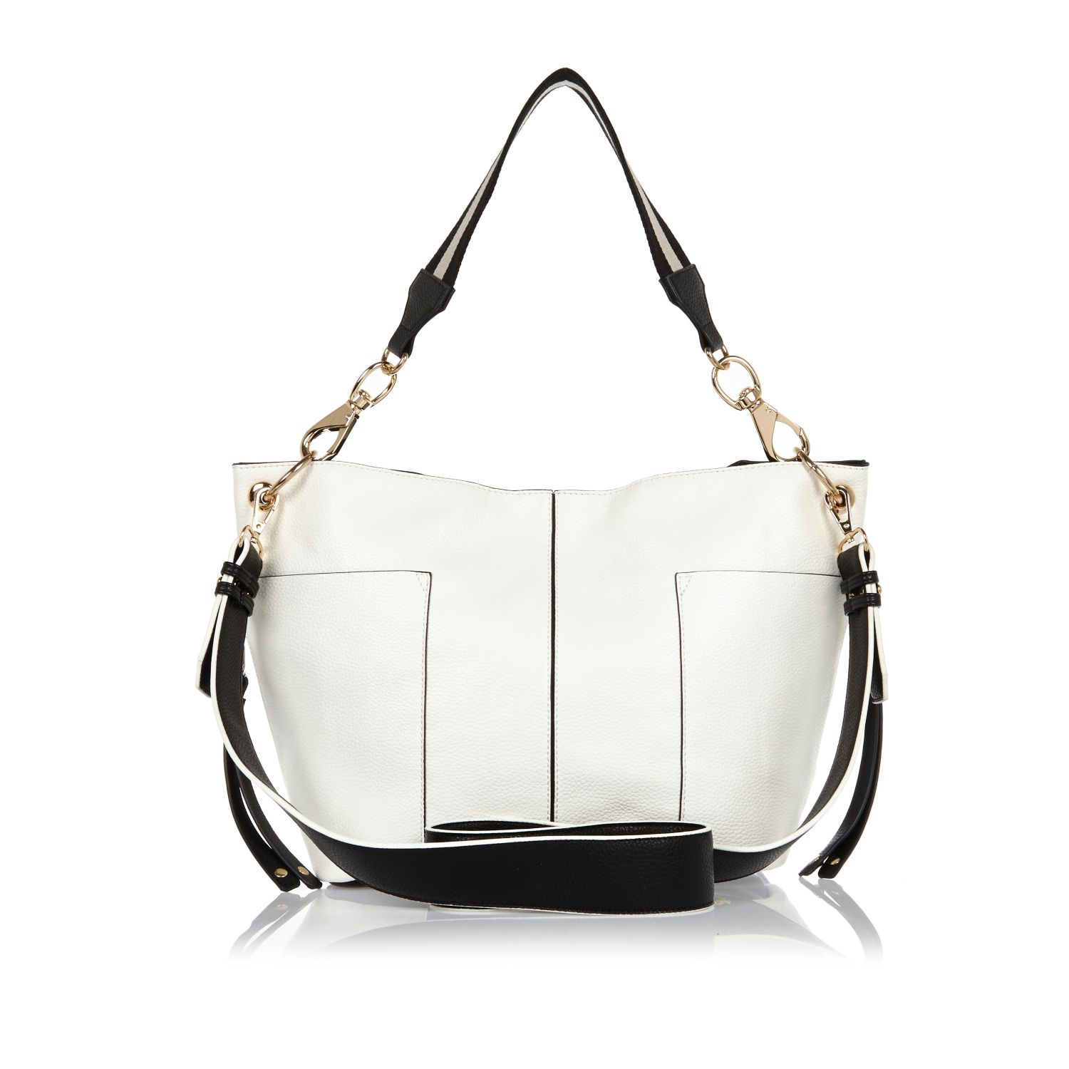 River island White Black Split LeatherLook Slouchy Bag in White Lyst