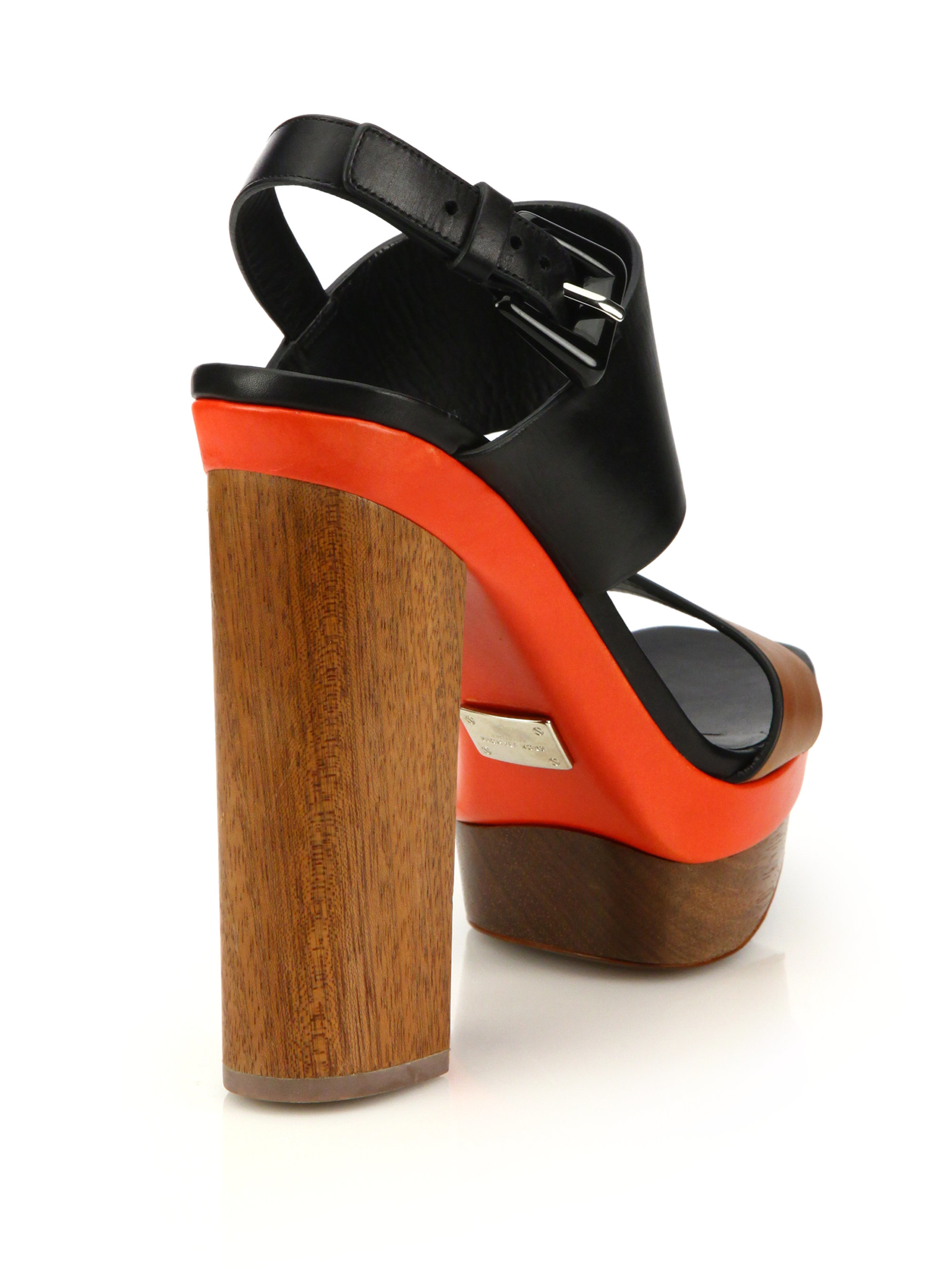 Michael Kors Ettie Runway  Leather Wood Platform Sandals  