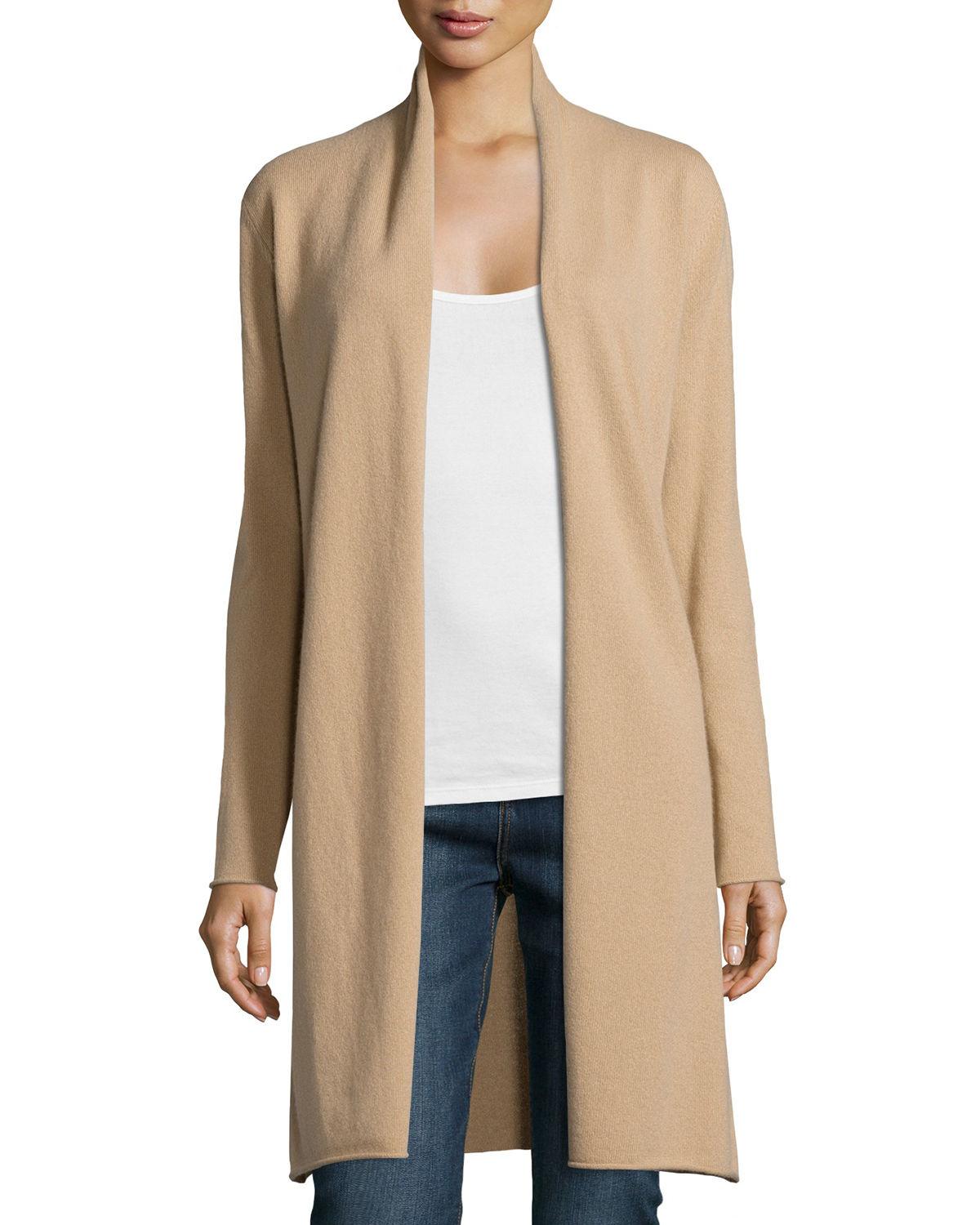 Neiman marcus Long Cashmere Duster Cardigan in Beige (CAMEL) | Lyst