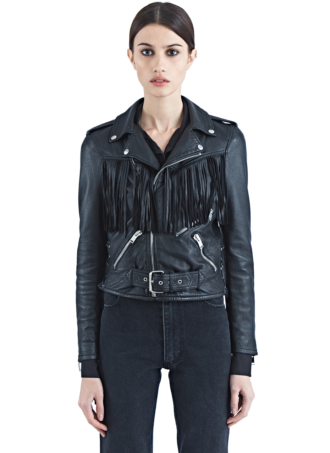 Saint Lau Fringed Leather Biker Jacket In Black Lyst Gallery Previously Sold At Ln Cc Women S Fringed Leather Jackets