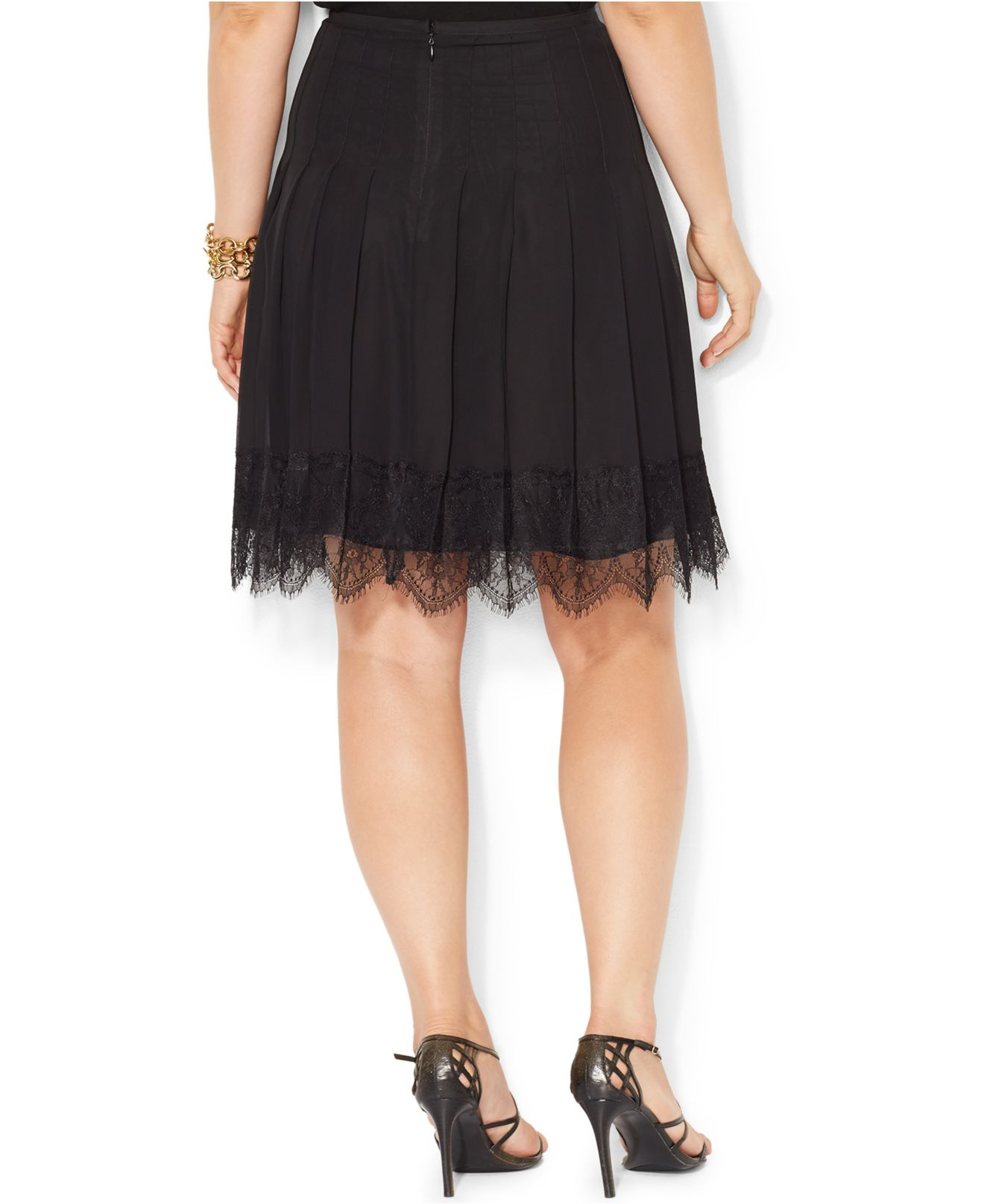Lauren by Ralph Lauren Plus Size Pleated LaceTrim Skirt in Black Lyst
