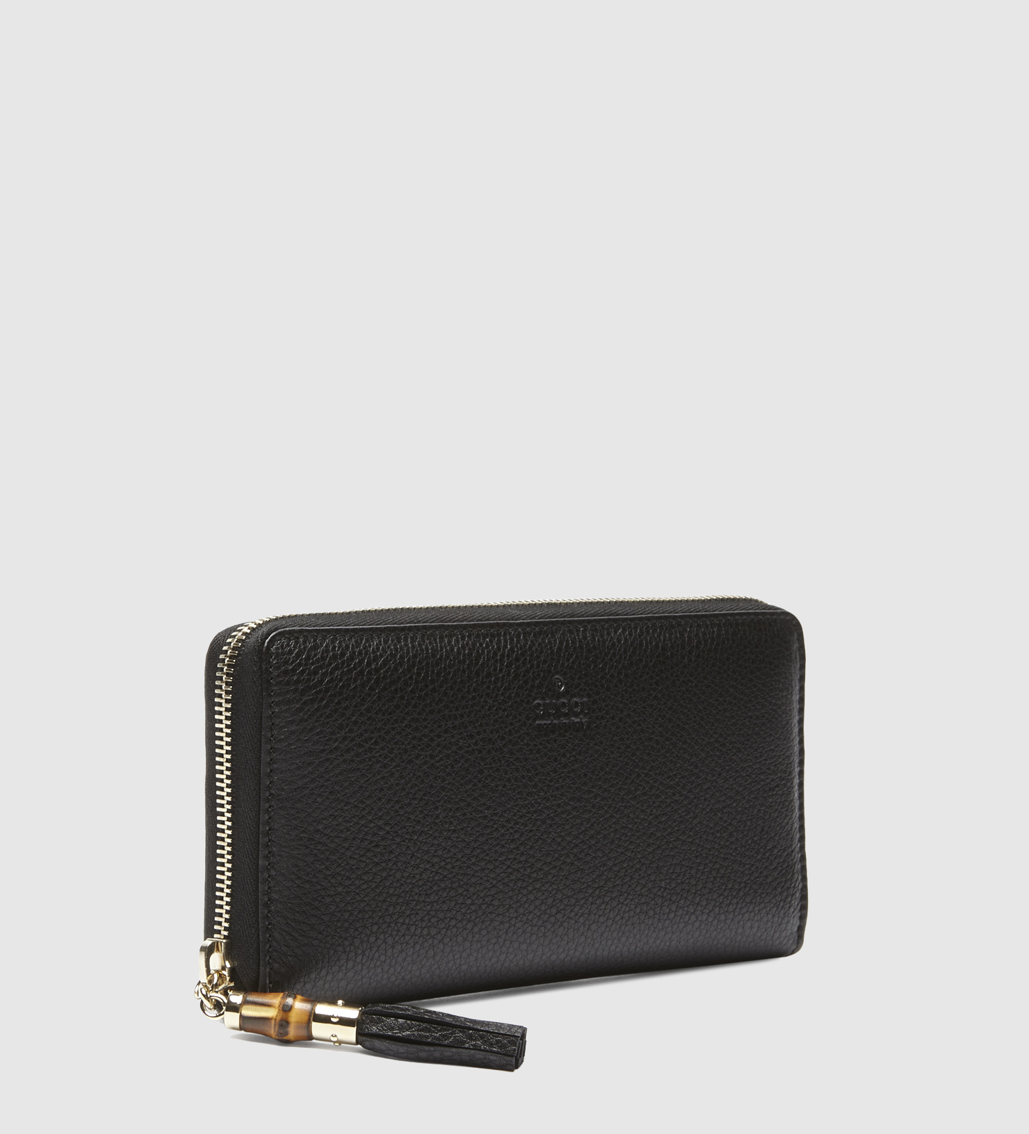 Gucci Bamboo Tassel Leather Zip Around Wallet in Black - Lyst