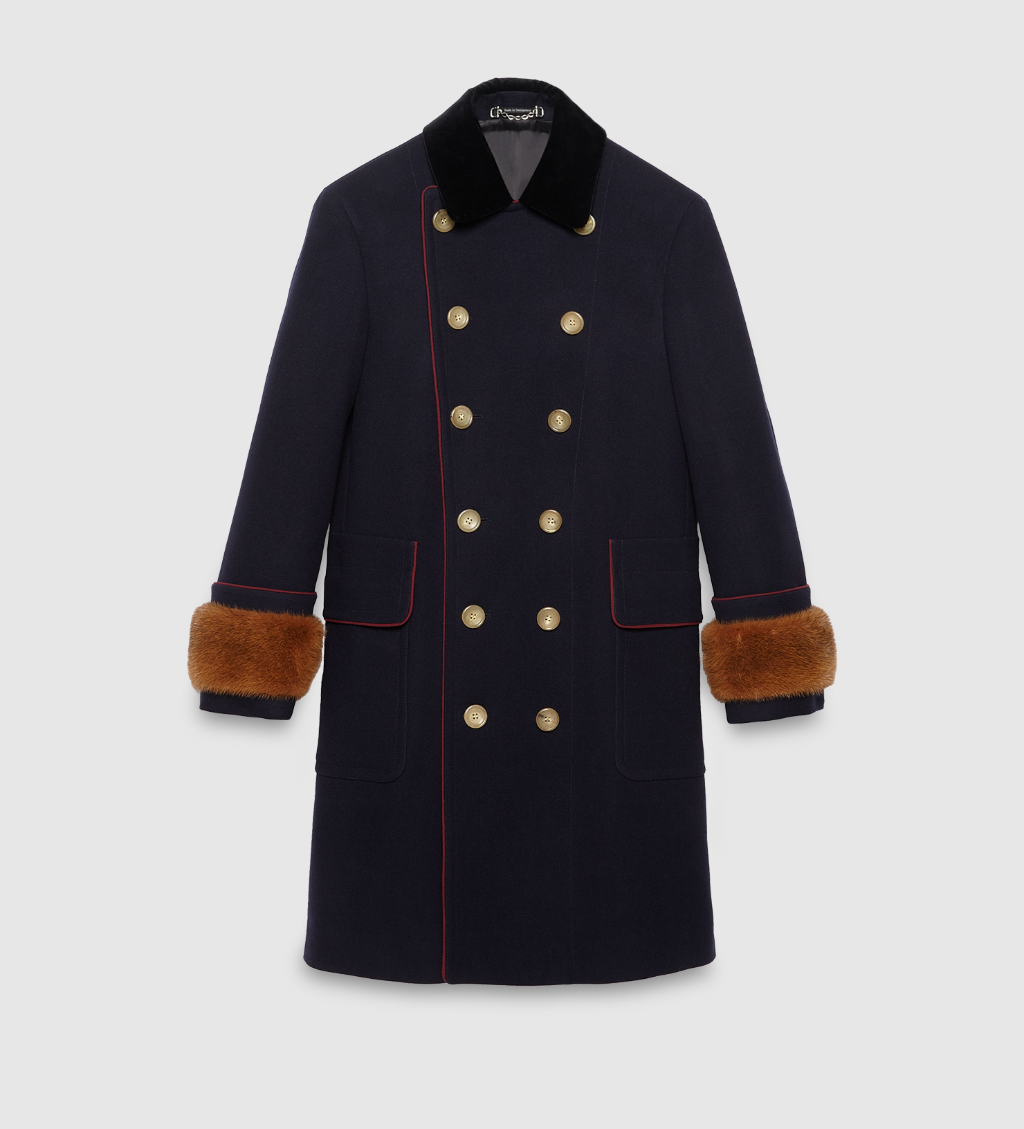 Gucci Wool Coat With Fur Cuffs in Black for Men Lyst