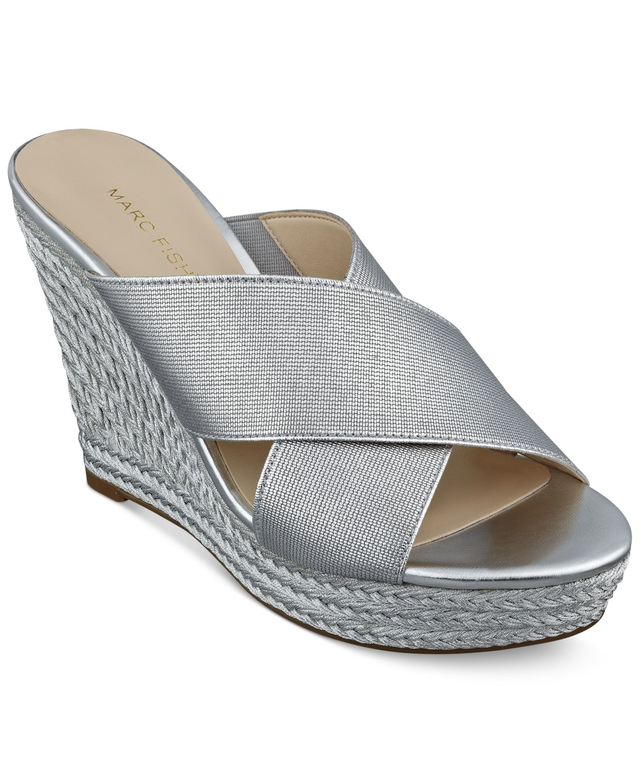 Lyst - Marc Fisher Engage Slide Platform Wedge Sandals in Metallic