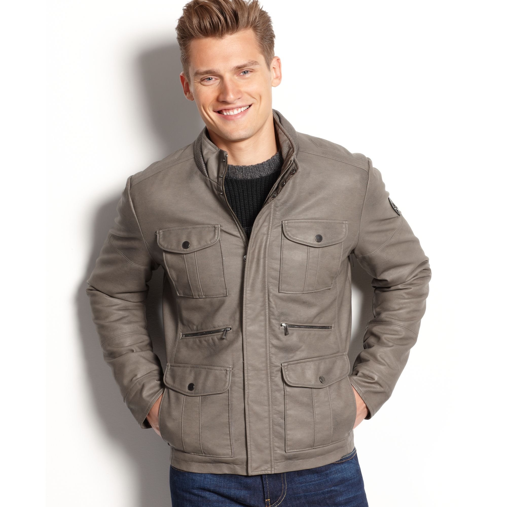 Lyst - Calvin Klein Multi Pocket Faux Leather Jacket in Gray for Men