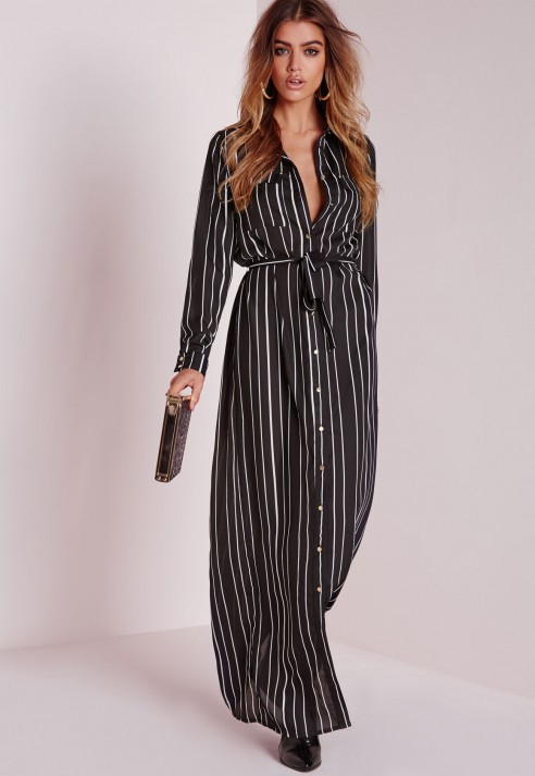 Lyst Missguided Maxi Length Long  Sleeve  Tie Waist Shirt  