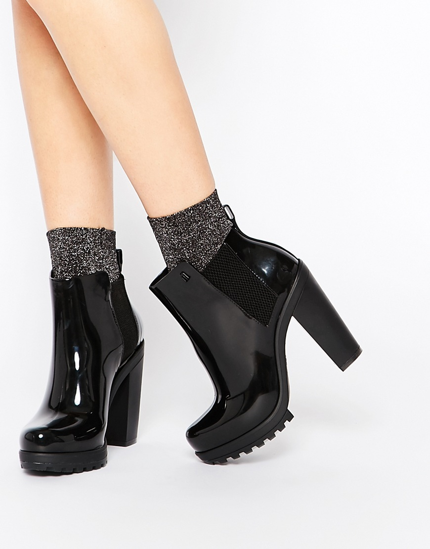 Lyst - Melissa Soldier Black Heeled Chelsea Ankle Boots in Black