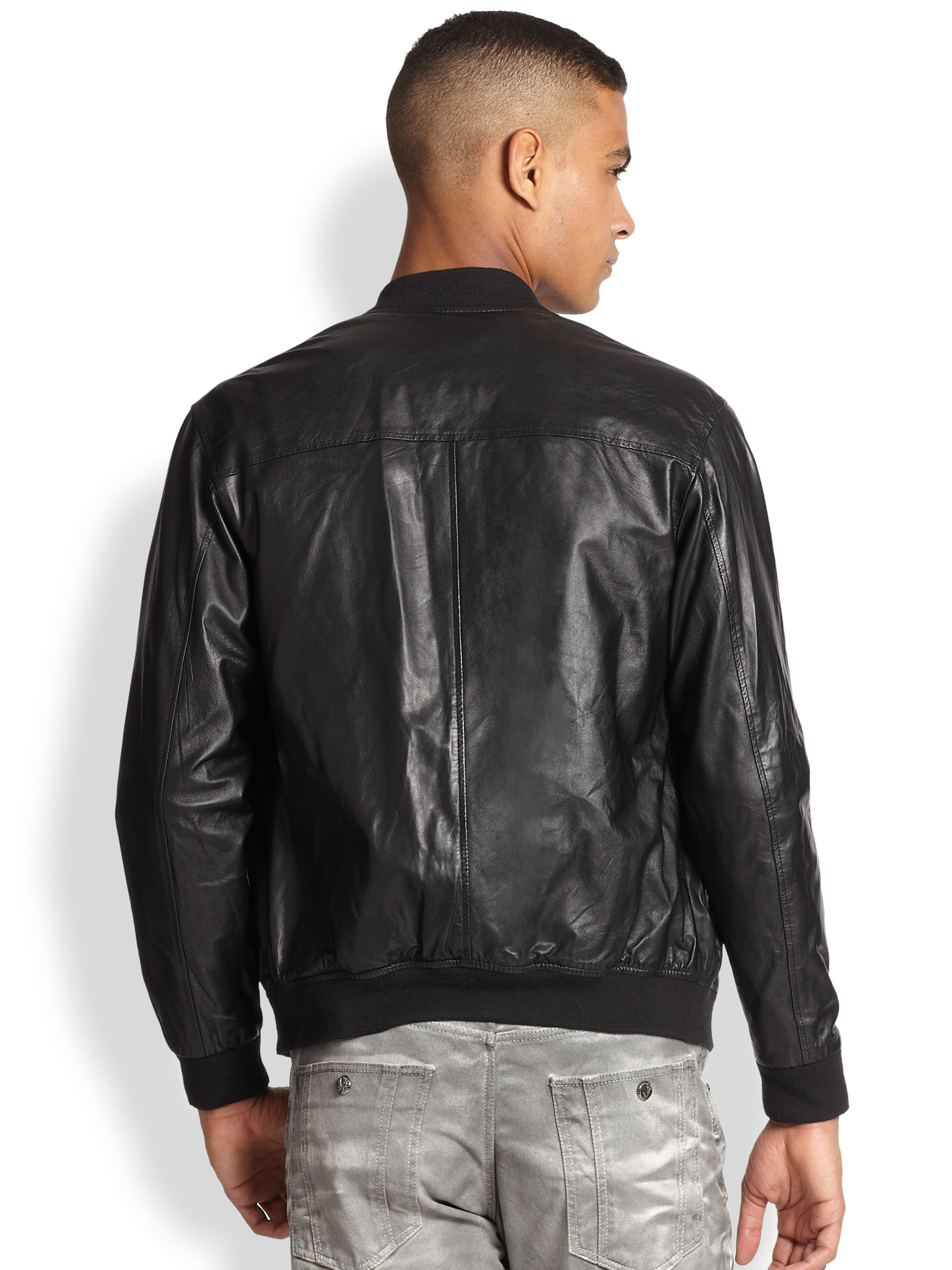 Versace jeans Leather Bomber Jacket in Black for Men | Lyst