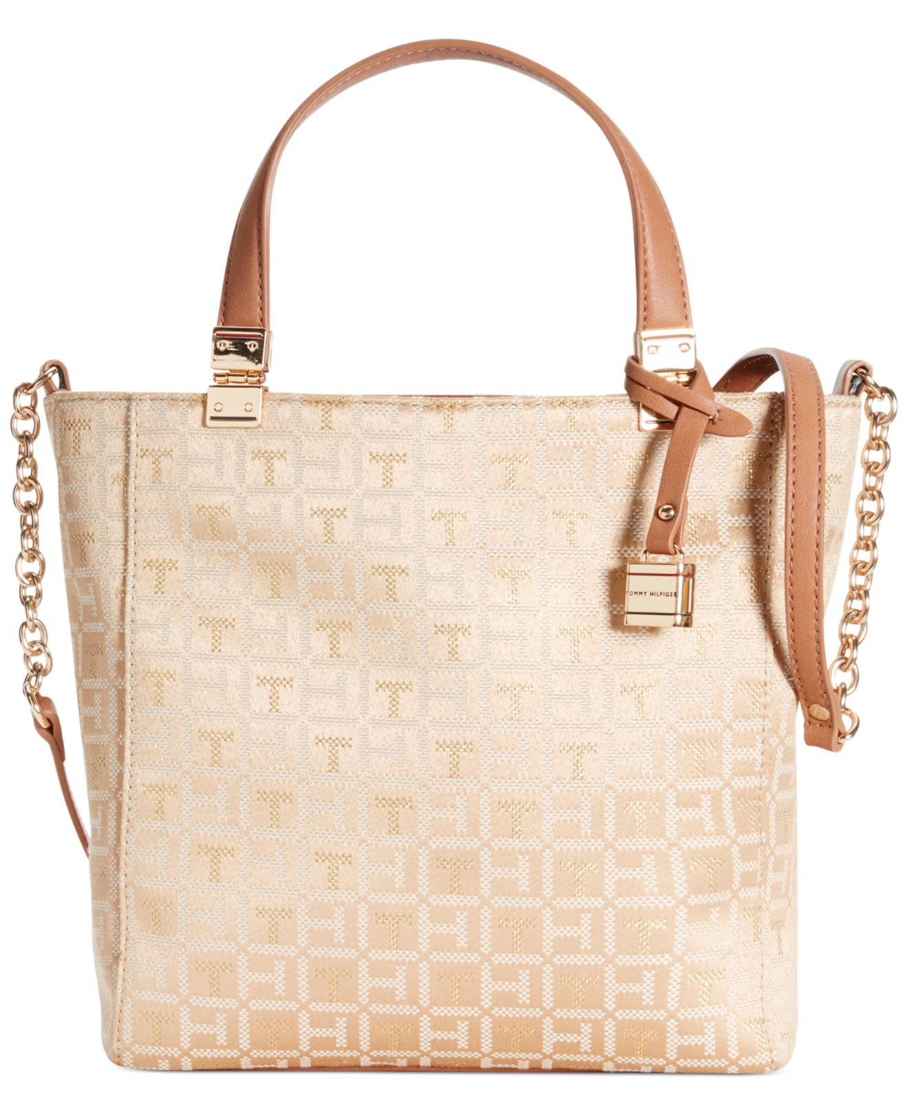 Lyst - Tommy hilfiger Th Hinge Monogram Jacquard Convertible Small Ns Tote in Natural