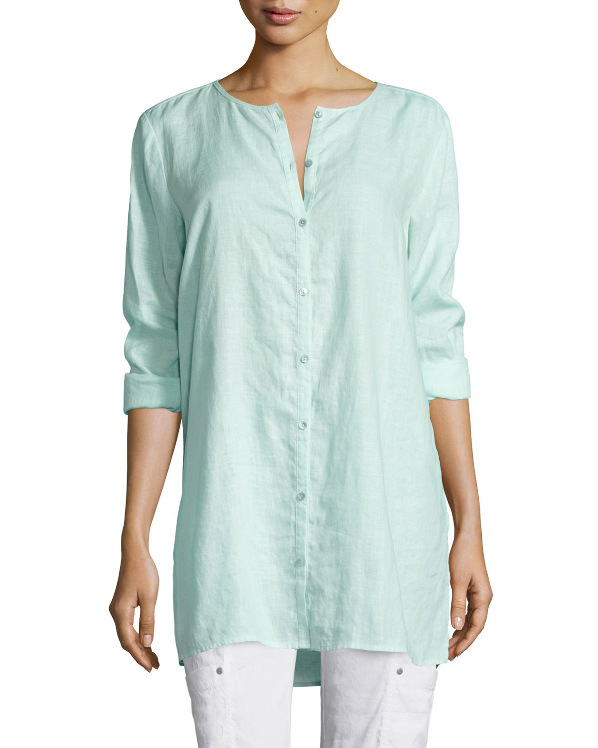 Lyst - Eileen fisher Organic Linen Long Shirt in Blue