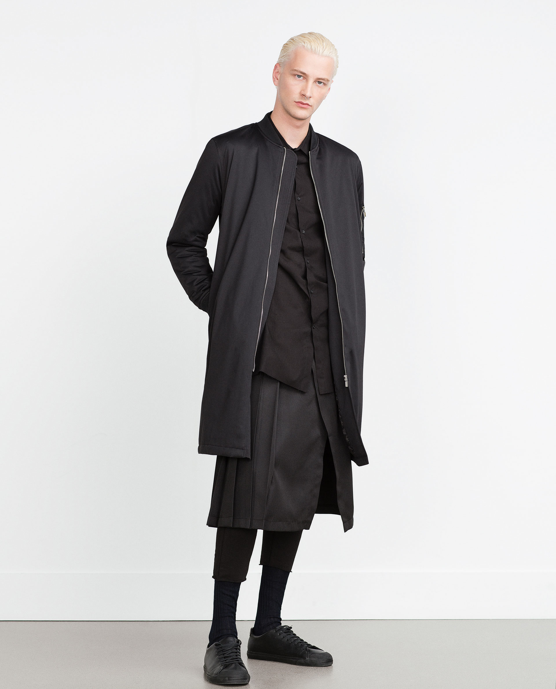 Zara Long Bomber Jacket in Black for Men Lyst