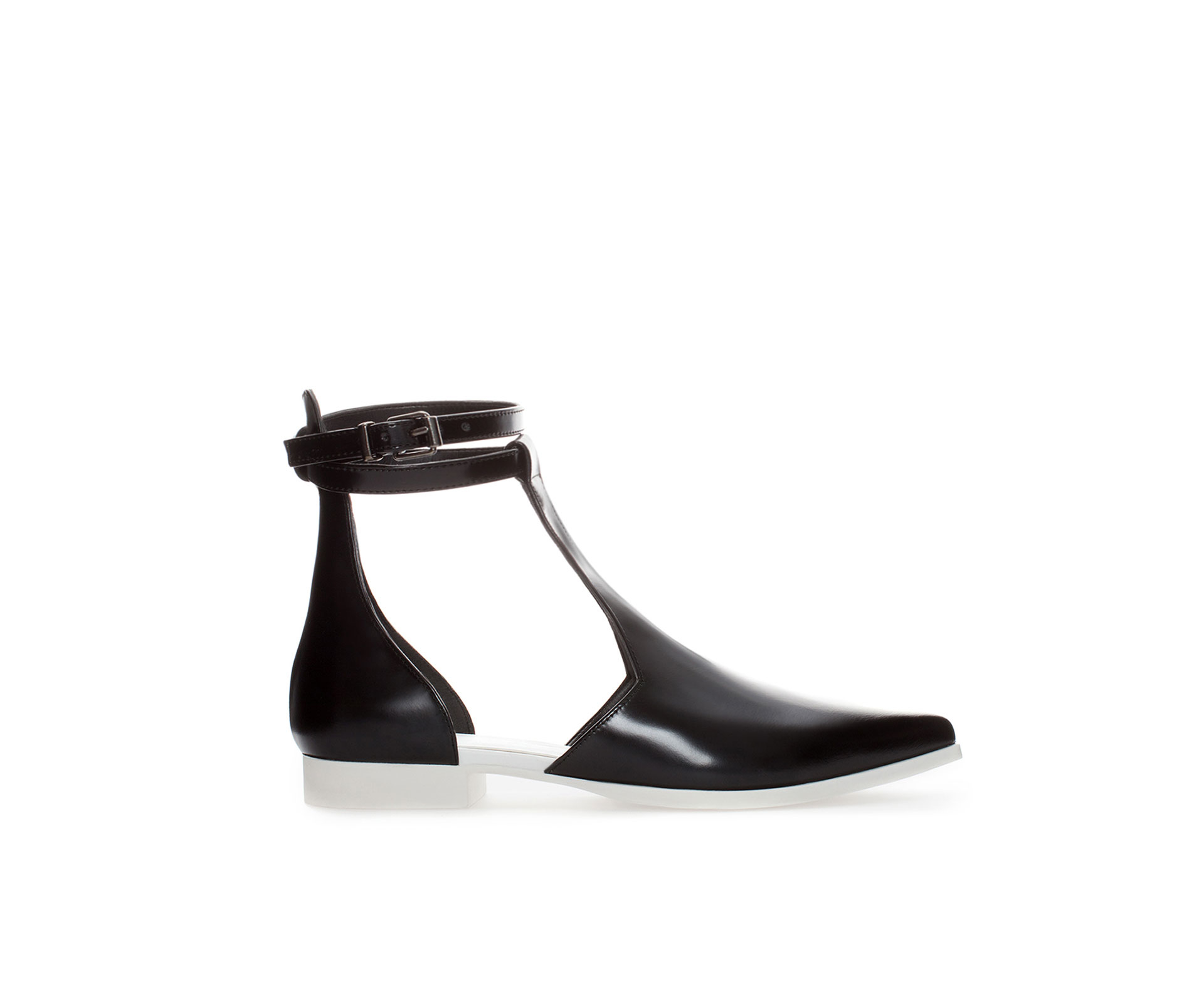 Zara Leather Cutout Flats with Ankle Strap in Black Lyst