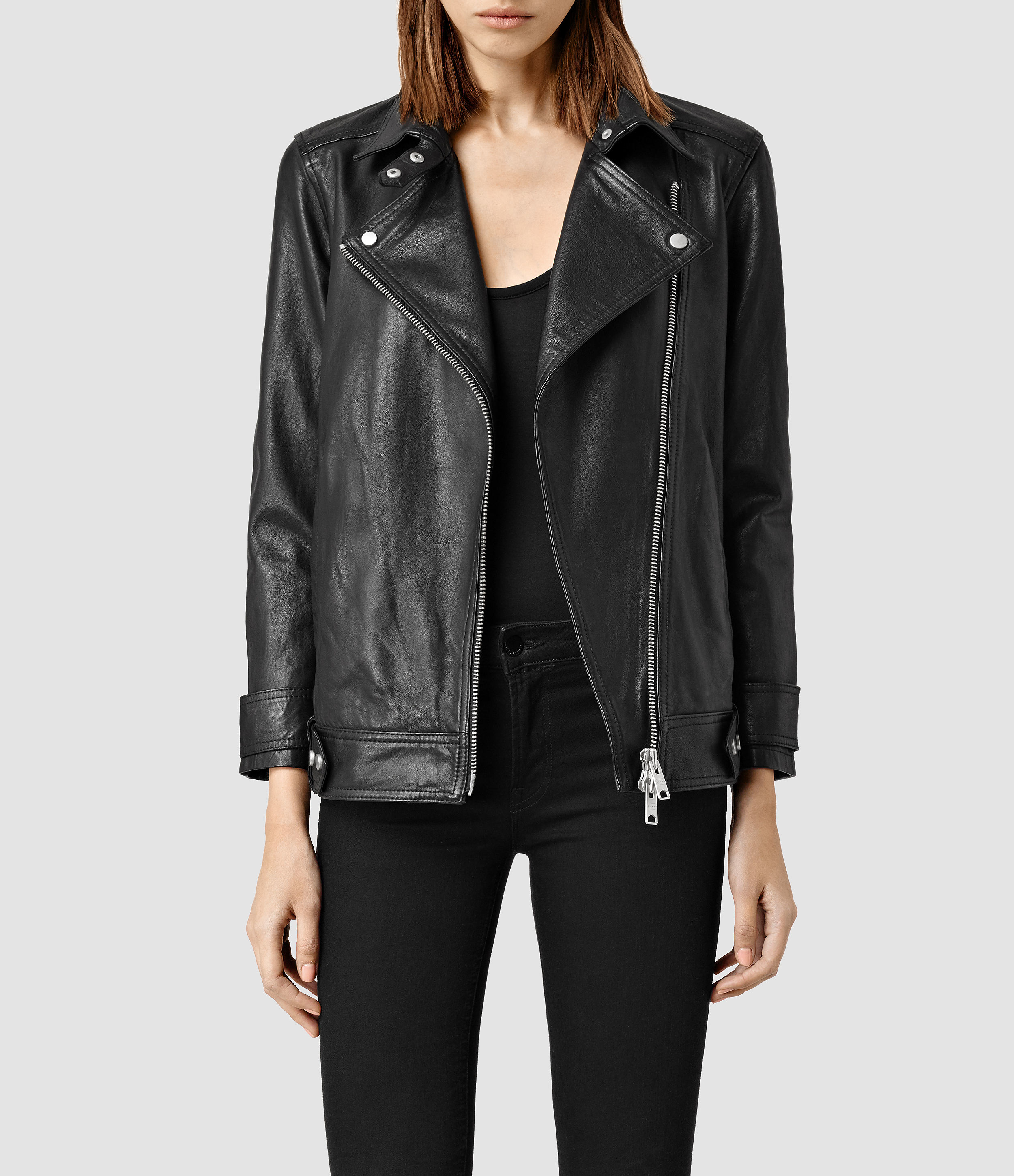 Allsaints Ryder Leather Biker Jacket In Black Lyst Gallery Women S Toggle Jackets