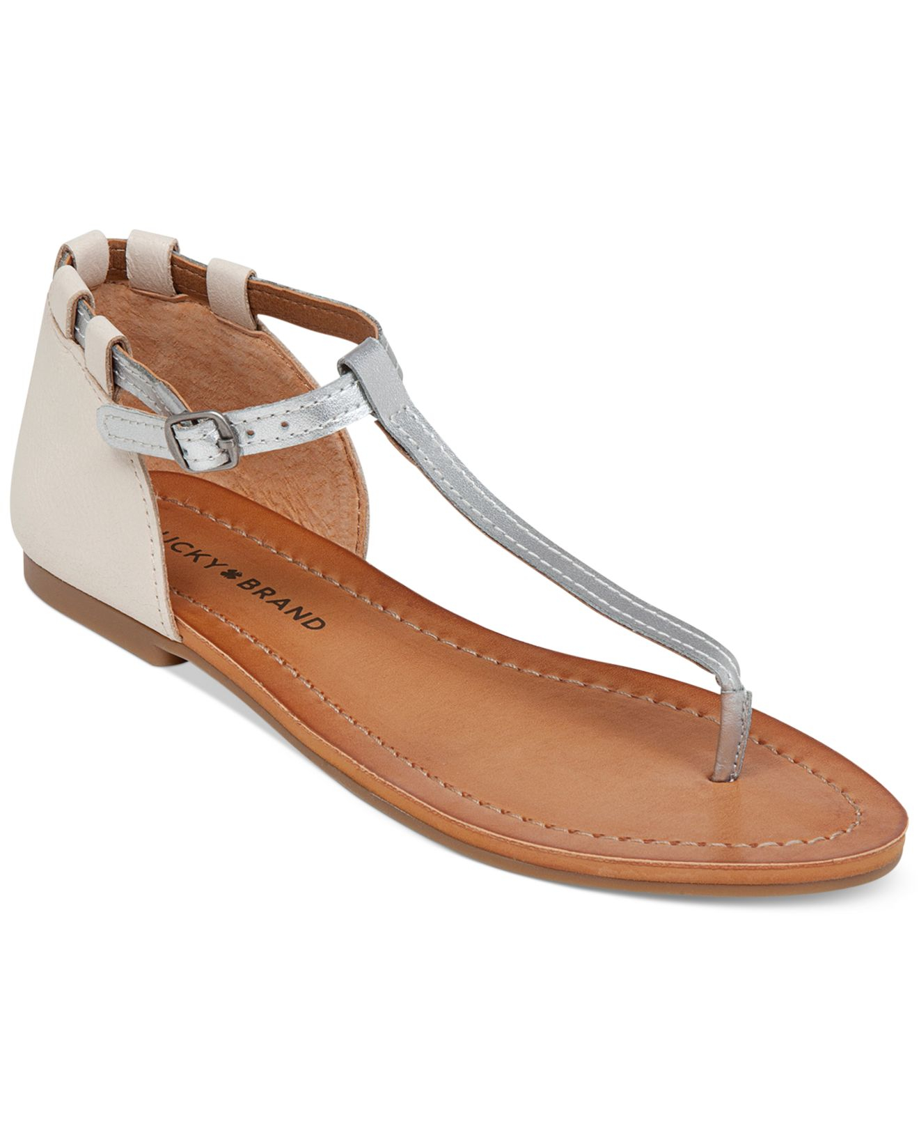 Lyst - Lucky brand Ezzra T-strap Flat Thong Sandals in Metallic