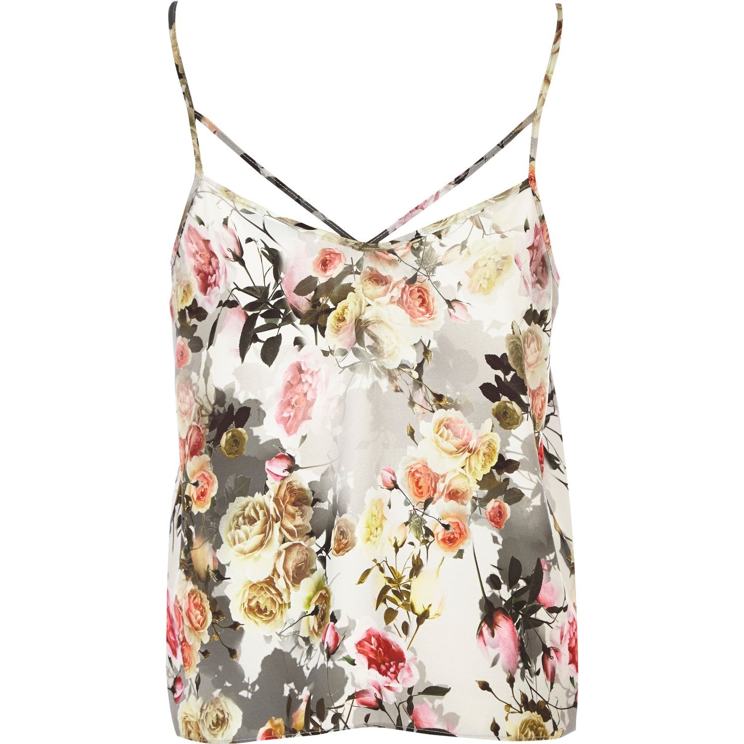 River Island Floral Print Strappy Cami Top in Gray - Lyst