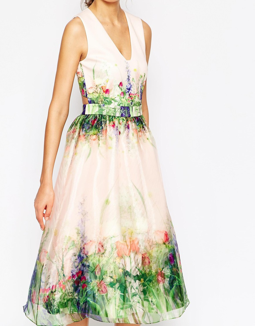 Lyst ASOS Salon Beautiful Floral Organza Prom Dress With Cutout Back