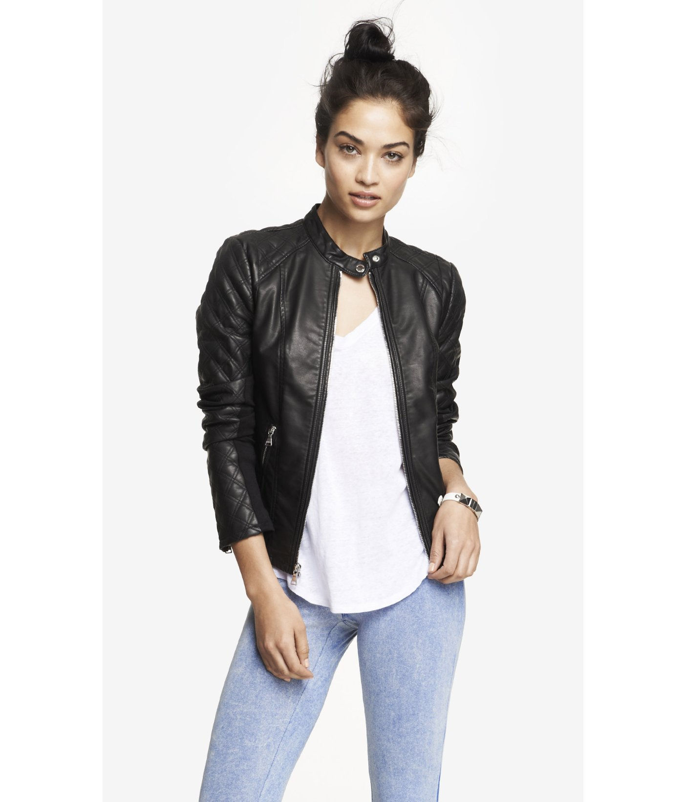 Express Quilted Sleeve Minus The Leather Jacket In Black Lyst Gallery