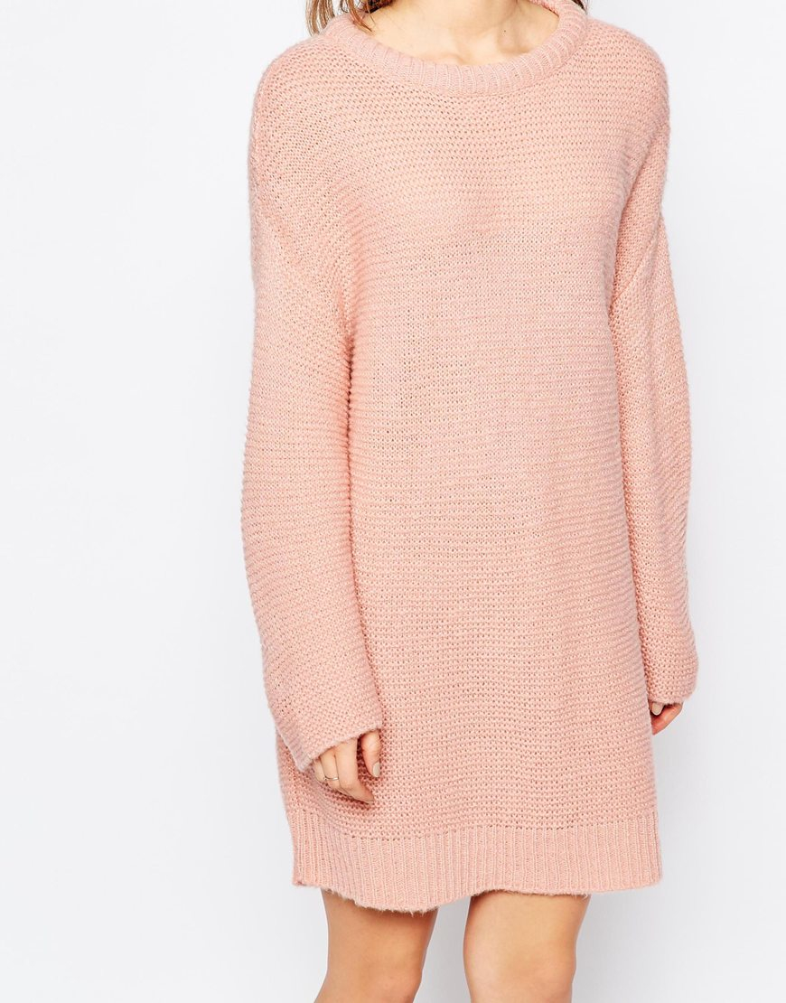 Asos Oversized Jumper Dress In Chunky Knit in Pink | Lyst