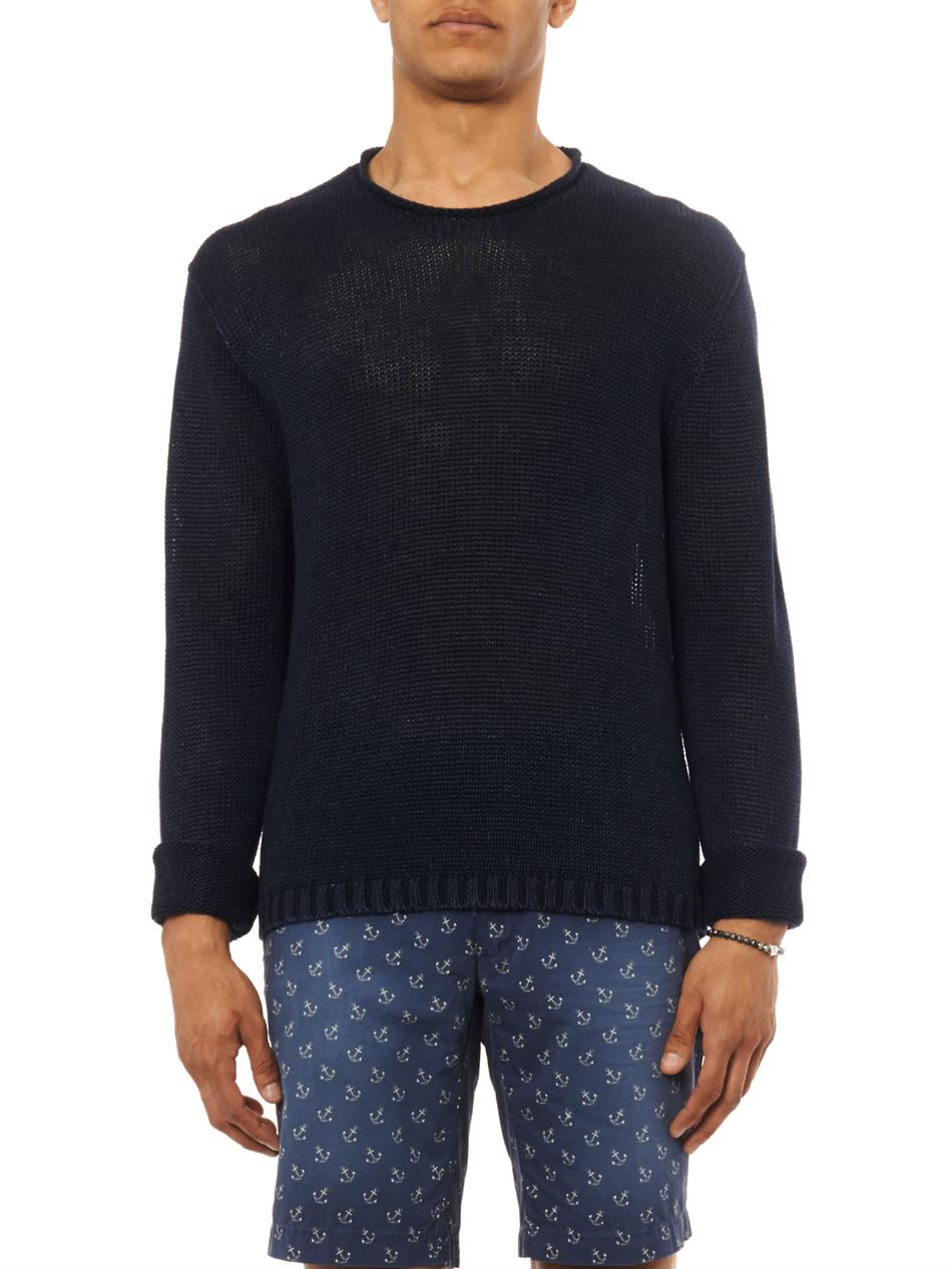 Polo ralph lauren Crew-neck Navy Linen Sweater in Blue for Men | Lyst