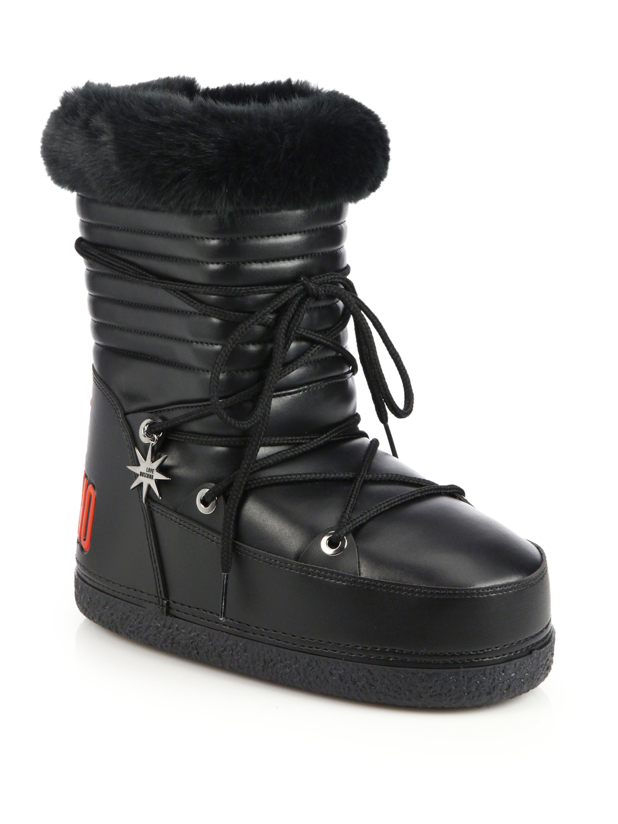 Love moschino Faux Fur-trimmed Moon Boots in Black | Lyst