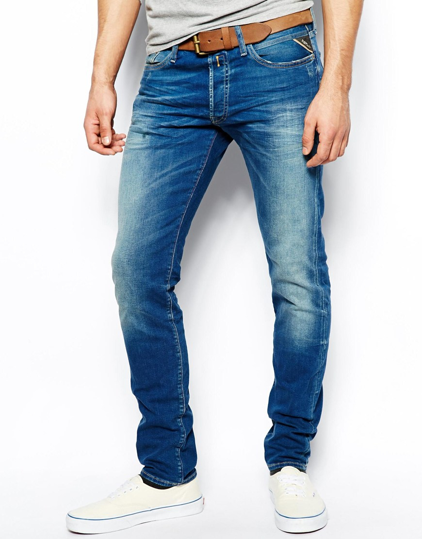 Replay Jeans Hamwell Skinny Fit Stretch Mid Wash in Blue for Men - Lyst