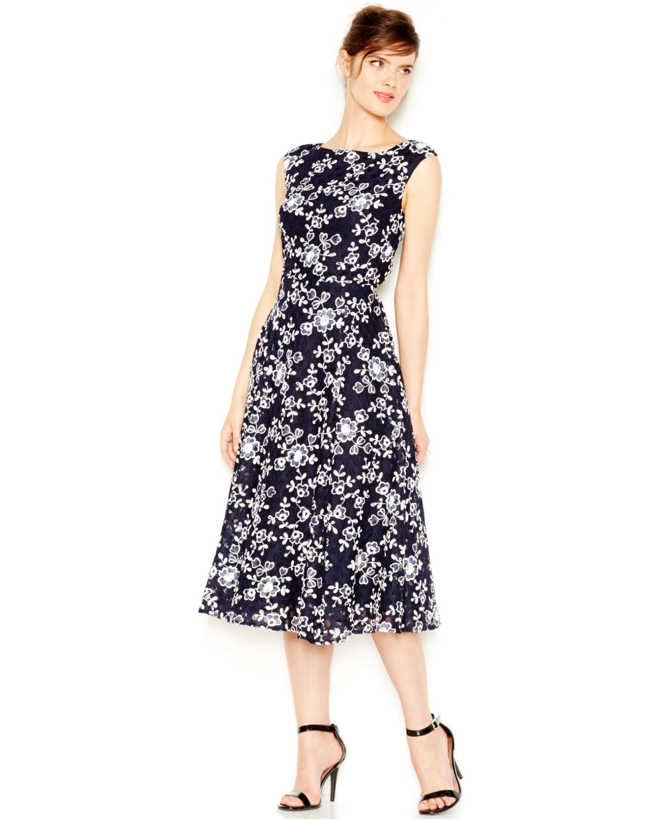 Betsey johnson Lace Embroided Midi Dress in Blue | Lyst