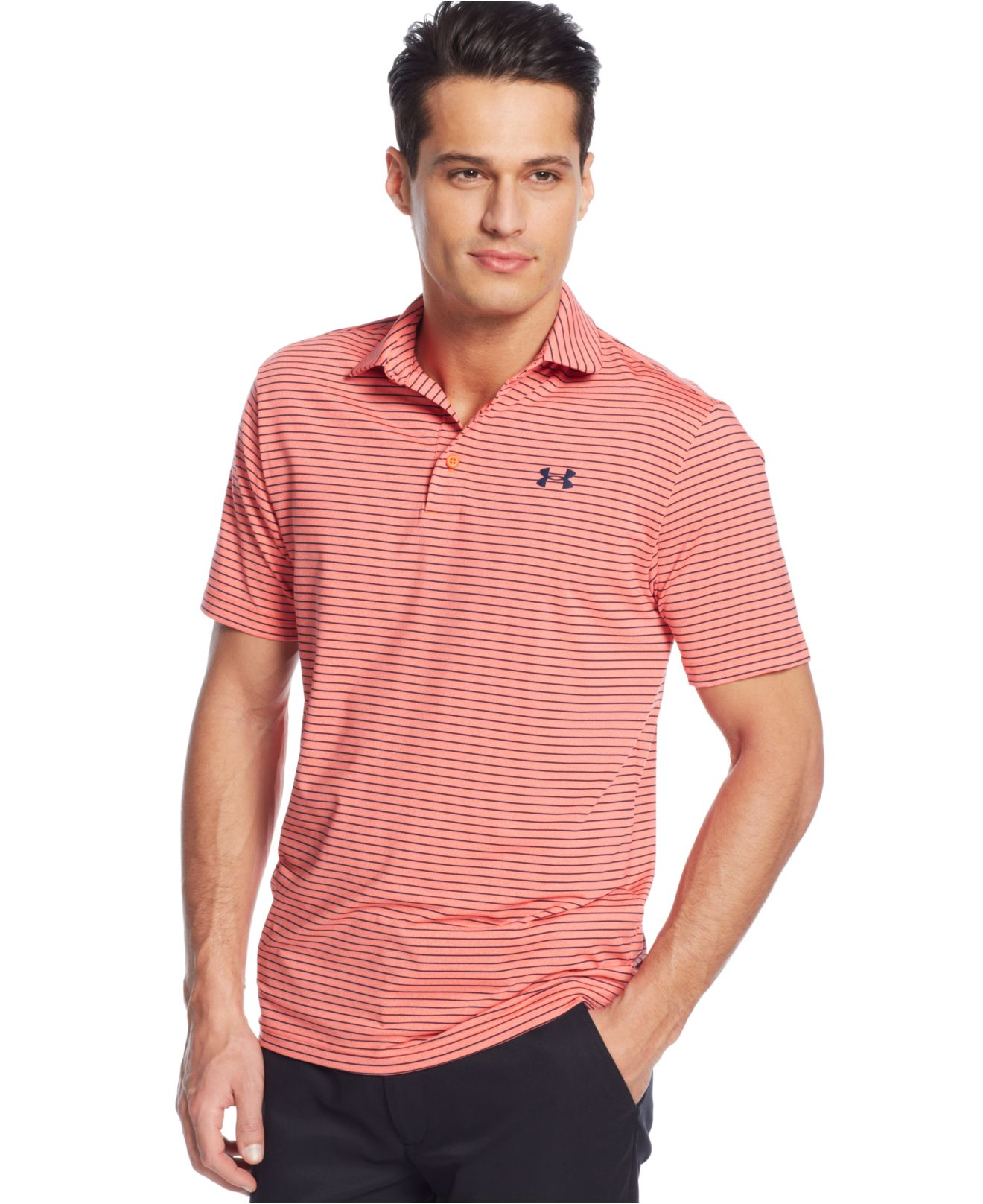 Under Armour Playoff Striped Performance Polo in Orange for Men (Bolt ...