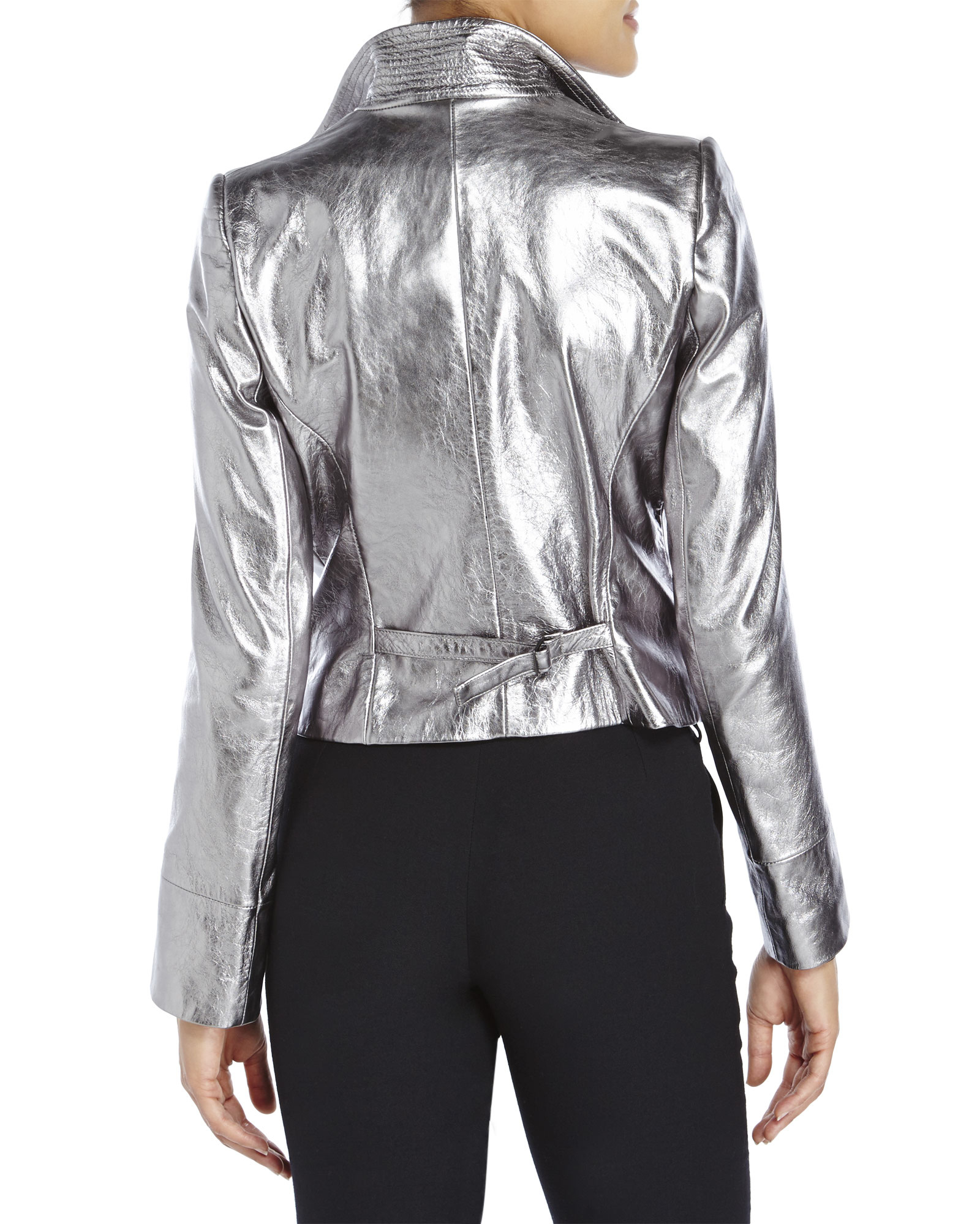 Lyst Ann Demeulemeester Silver Metallic Leather Jacket In Gallery