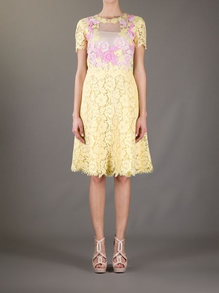 Valentino Floral Lace Dress in Yellow | Lyst