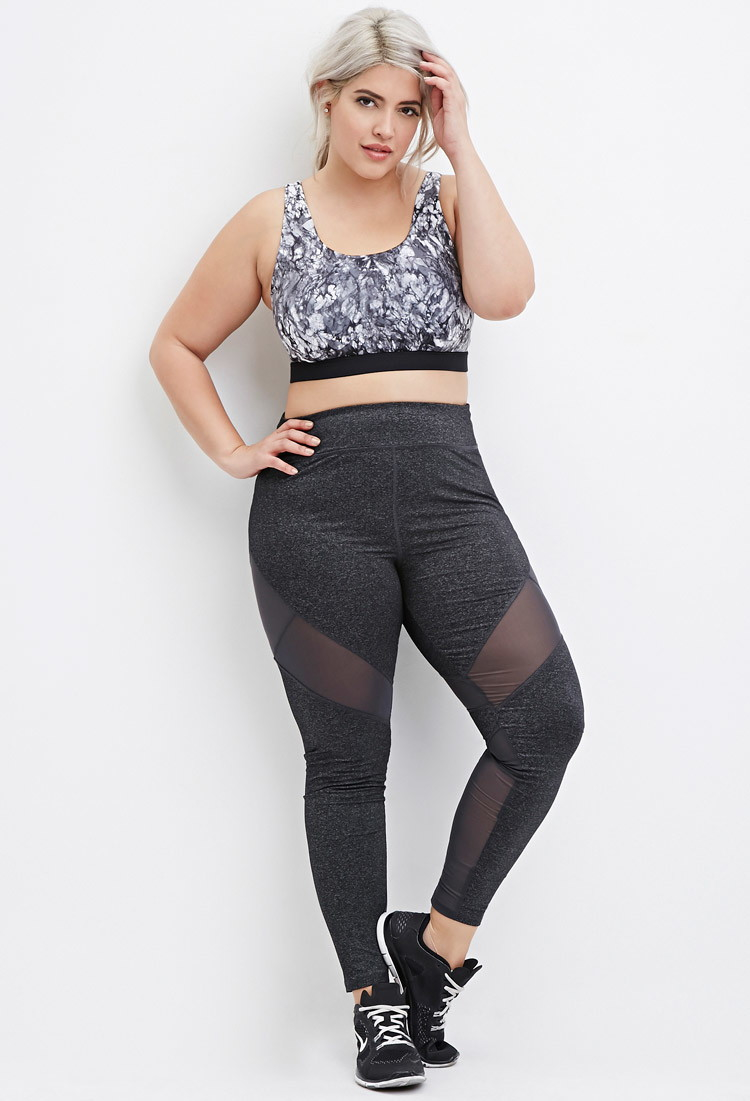 Forever 21 Plus Size Heathered Mesh-panel Athletic Leggings in Gray | Lyst