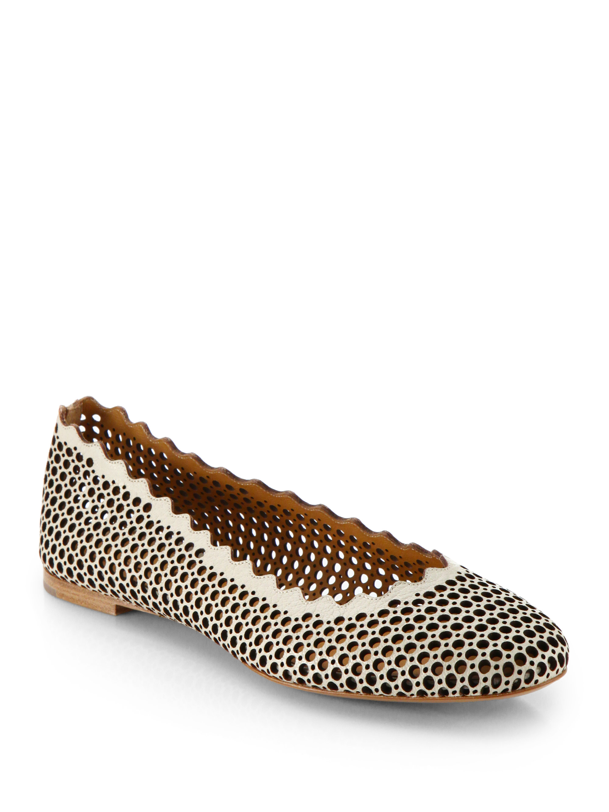 Chloé Perforated Leather Ballet Flats in Gray | Lyst