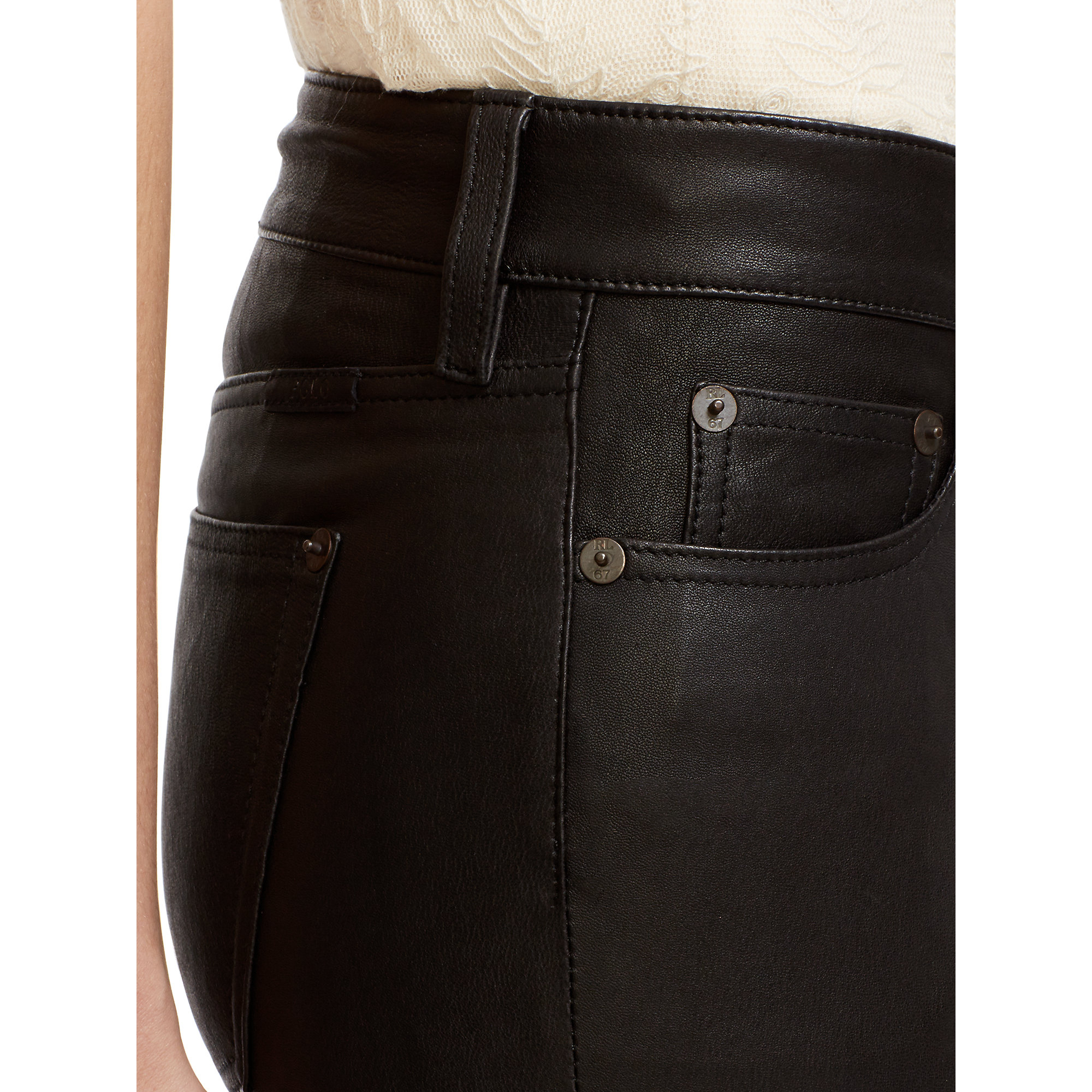 Ralph lauren Stretch-Leather 5-Pocket Pant in Black | Lyst