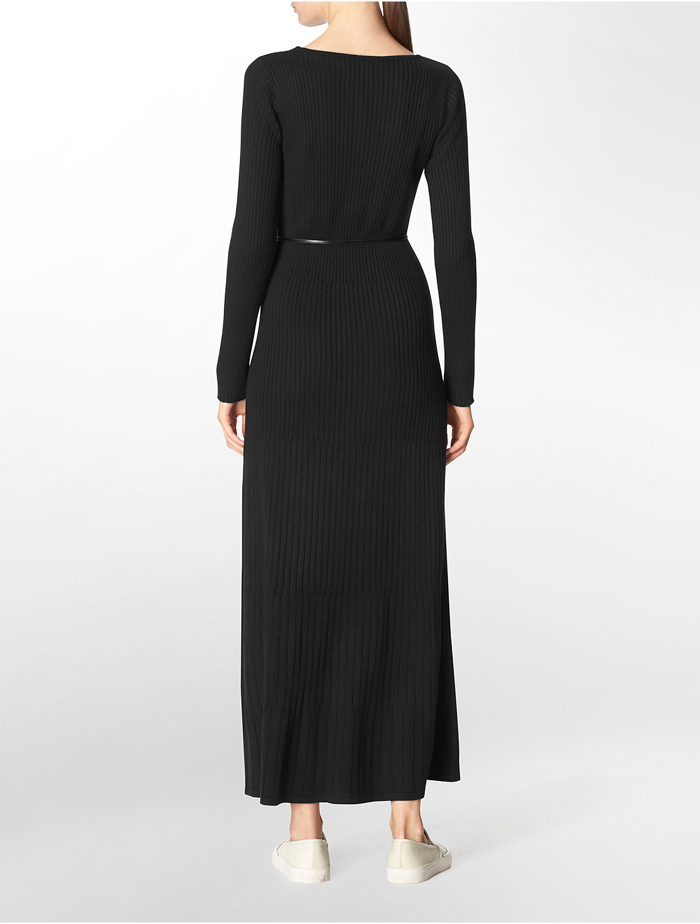 Lyst - Calvin klein Rib Knit Belted Maxi Dress in Black