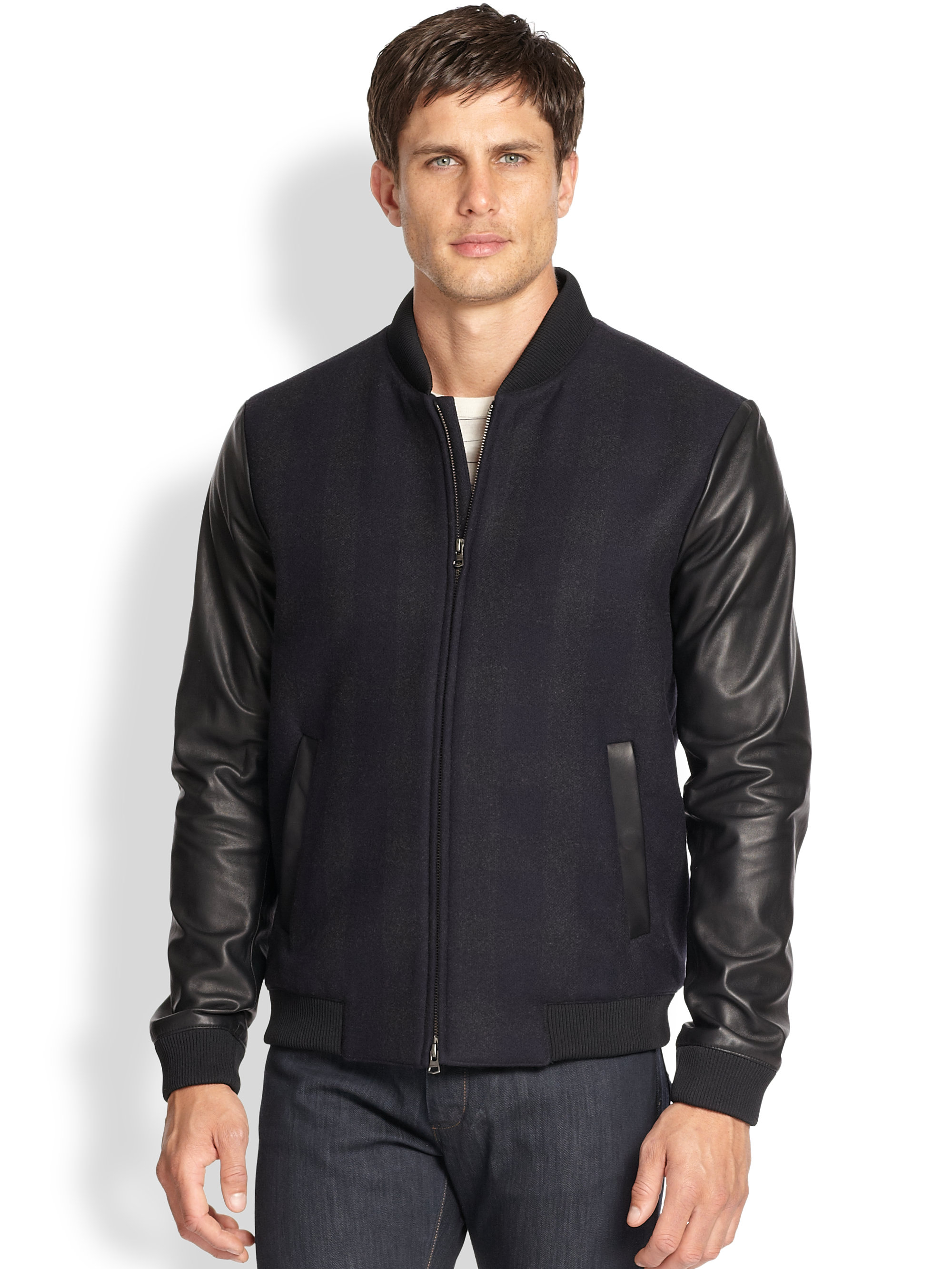 Lyst - Theory Torin Leather Wool Bomber Jacket in Blue for Men