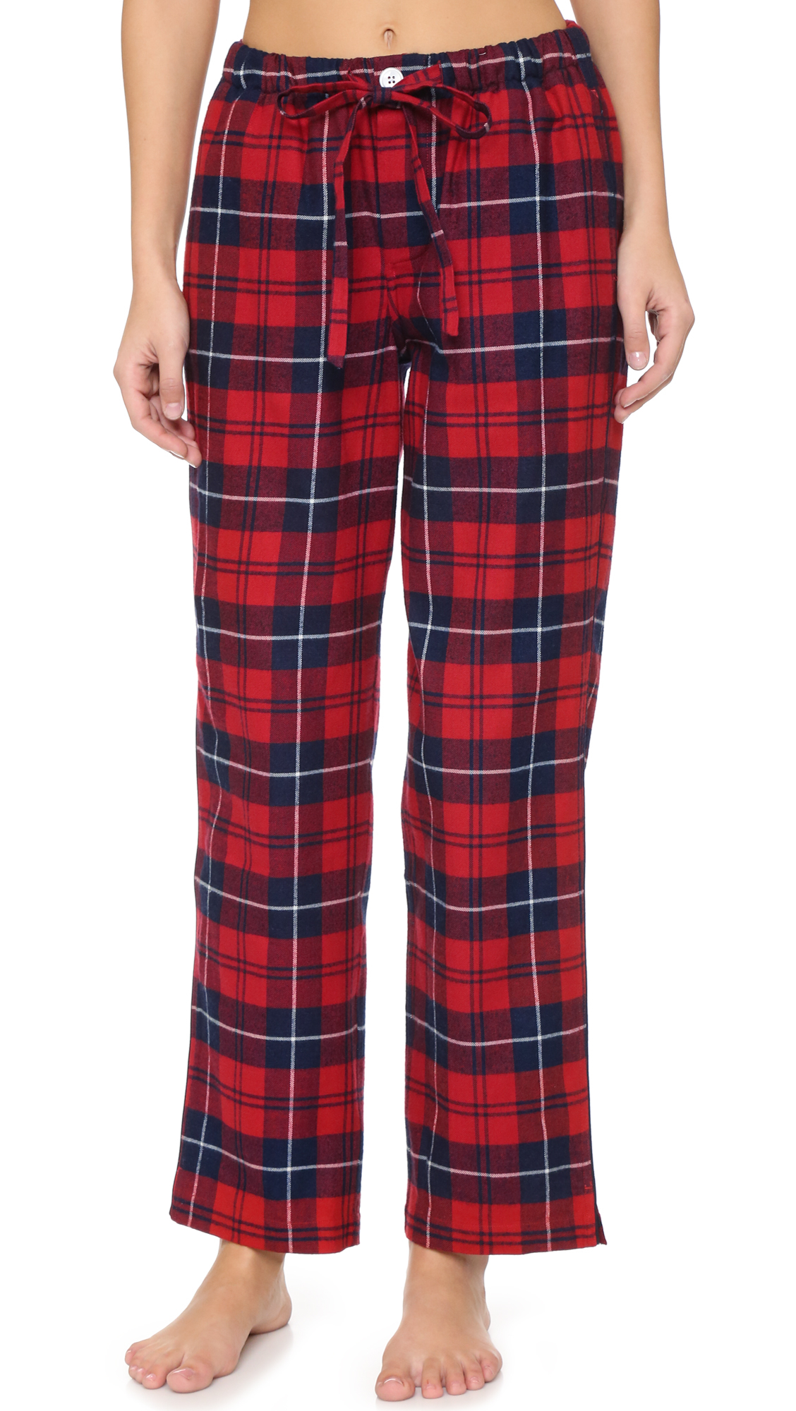 red and blue plaid pajama pants