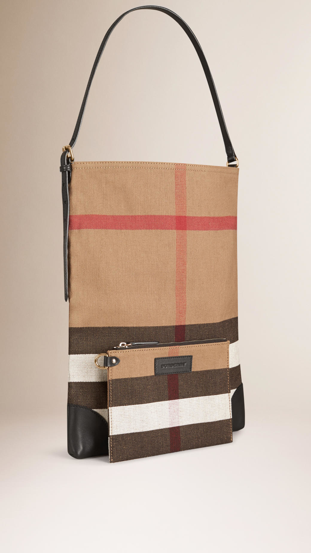 Lyst - Burberry Canvas Check Shoulder Bag in Black