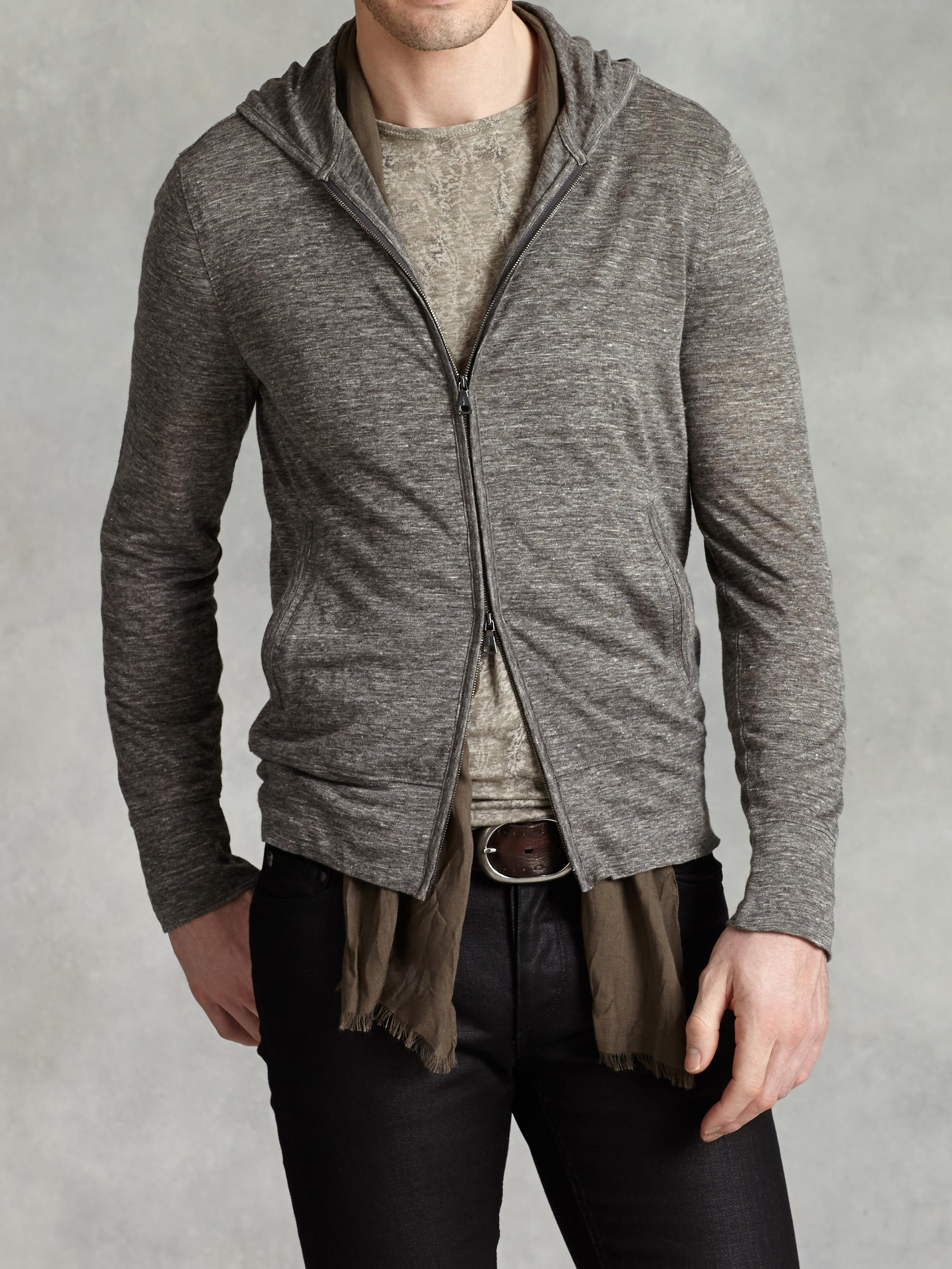 Lyst - John Varvatos Linen Zip Front Hoodie in Gray for Men